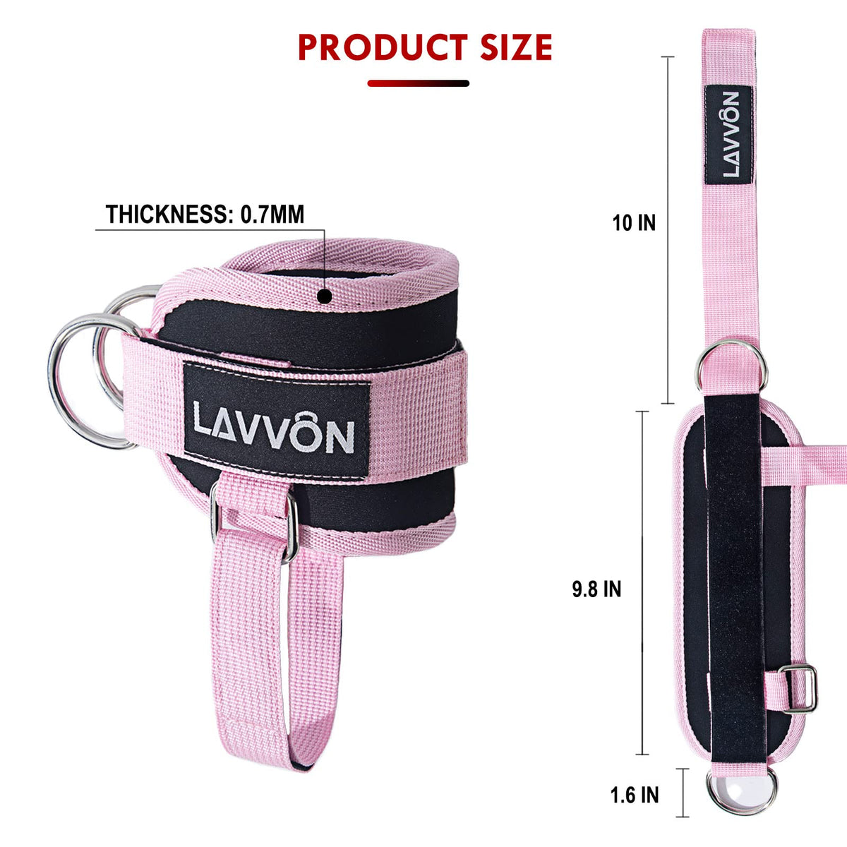 LAVVON Ankle Straps for Cable Machines Kickbacks - Adjustable Comfort Ankle Cable Attachments for Gym Ankle Cuff Cable Machine Glute Kickback Straps - Leg Extensions, Curls & Ankle Cuffs Women
