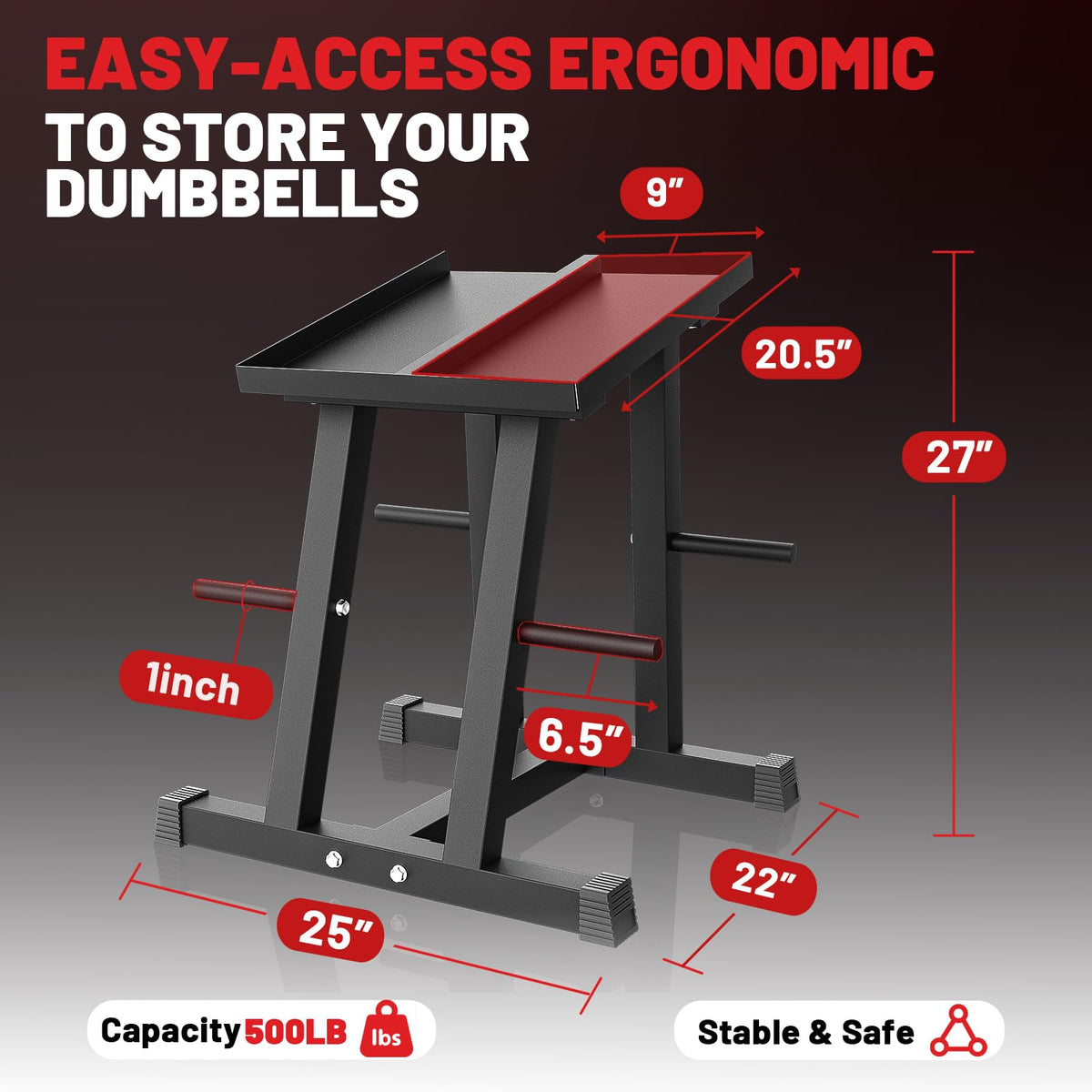 PAPABABE Adjustable Dumbbell Stand with 1 inch Plate Tree, Heavy-Duty Dumbbell Column Rack with 500LB Capacity - Compact Space-Saving Design, Anti-Tip Base & Ergonomic Height for Home Gym Organization