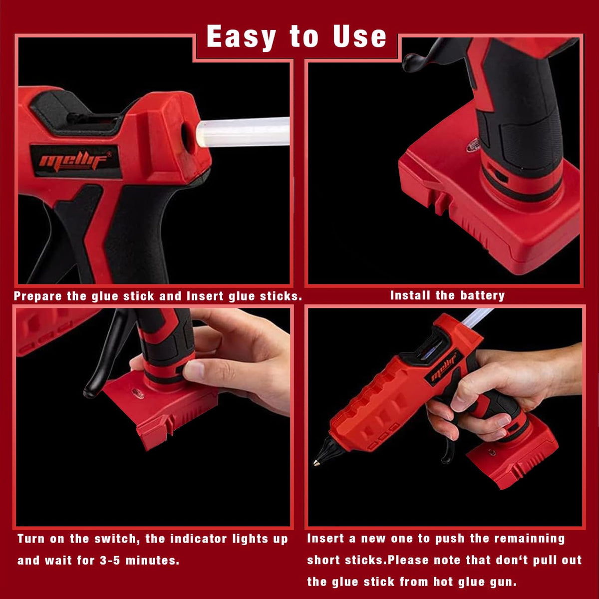 Cordless Hot Glue Gun Compatible With Milwaukee 18V Battery, (Tool Only) 100W Handheld Battery Powered Glue Gun Kit with 20PCS Full Size Glue Sticks for Arts & Crafts & DIY
