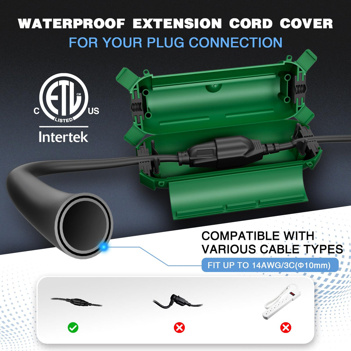 Flemoon [3 Pack] Outdoor Extension Cord Safety Cover, IPX4 Weatherproof Electrical Box to Protect Outdoor Outlet, Plug, Socket, Halloween, Christmas Holiday Decoration Light, Green