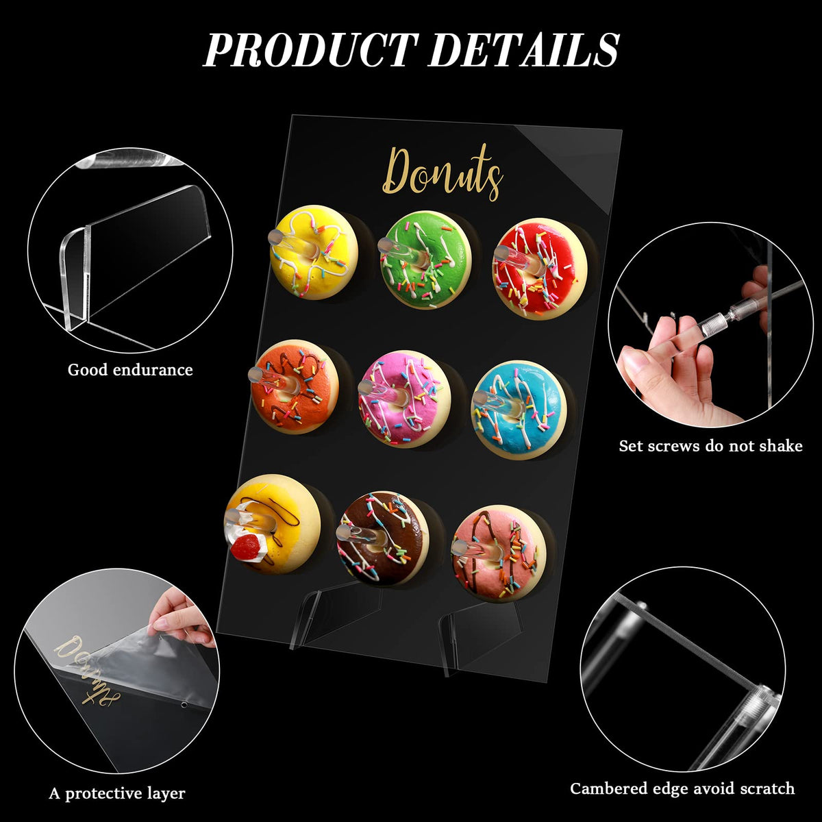 Honeydak 2 Pack Donut Stand Display Wall Stand for Dessert Table Clear Acrylic Donut Holder for Spring Wedding Birthday Treat Gathering Holiday Party(13.78 x 9.84 Inch)