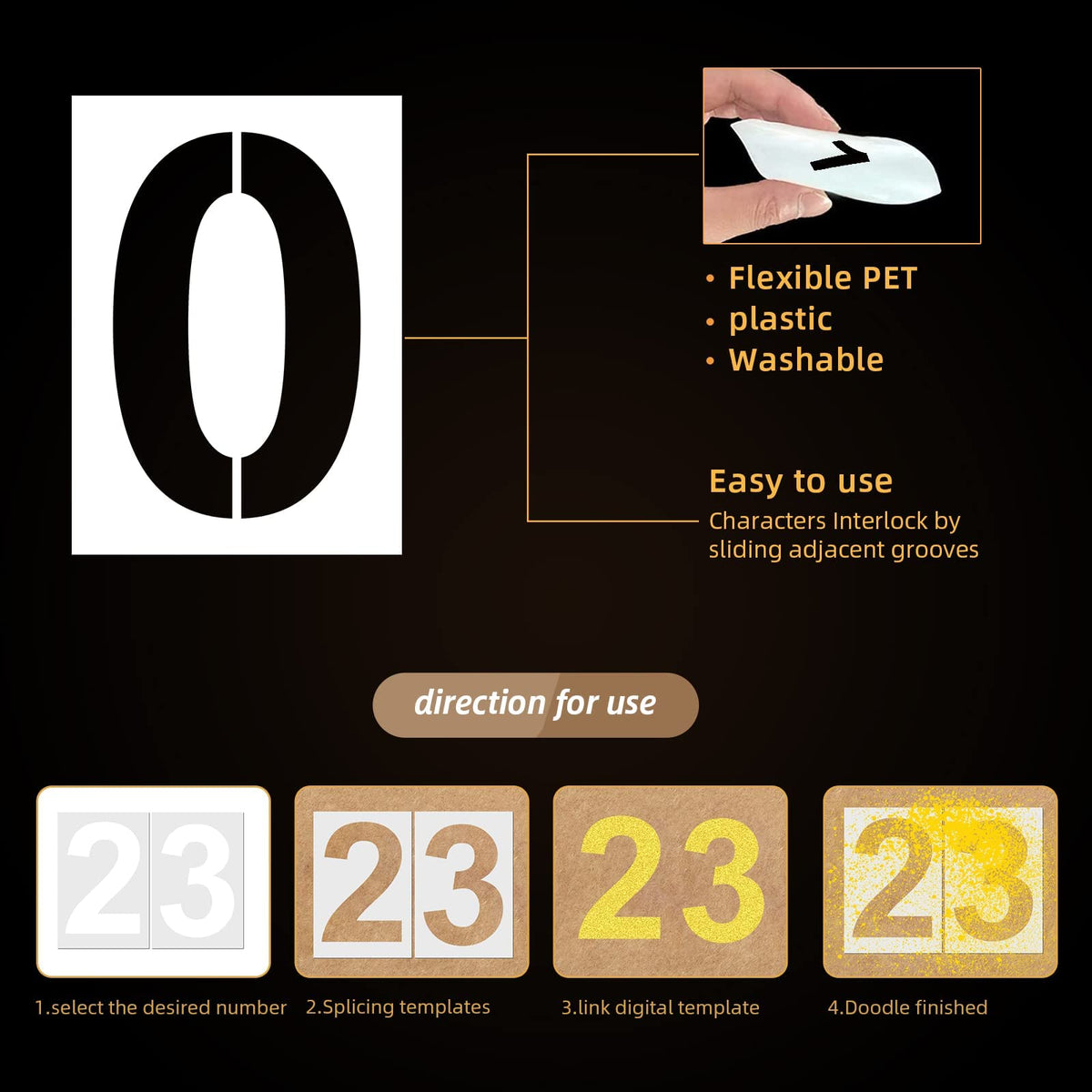 16 Inch Large Number Stencils - Reusable Plastic Digital Stencils for Cake, Address, Painting