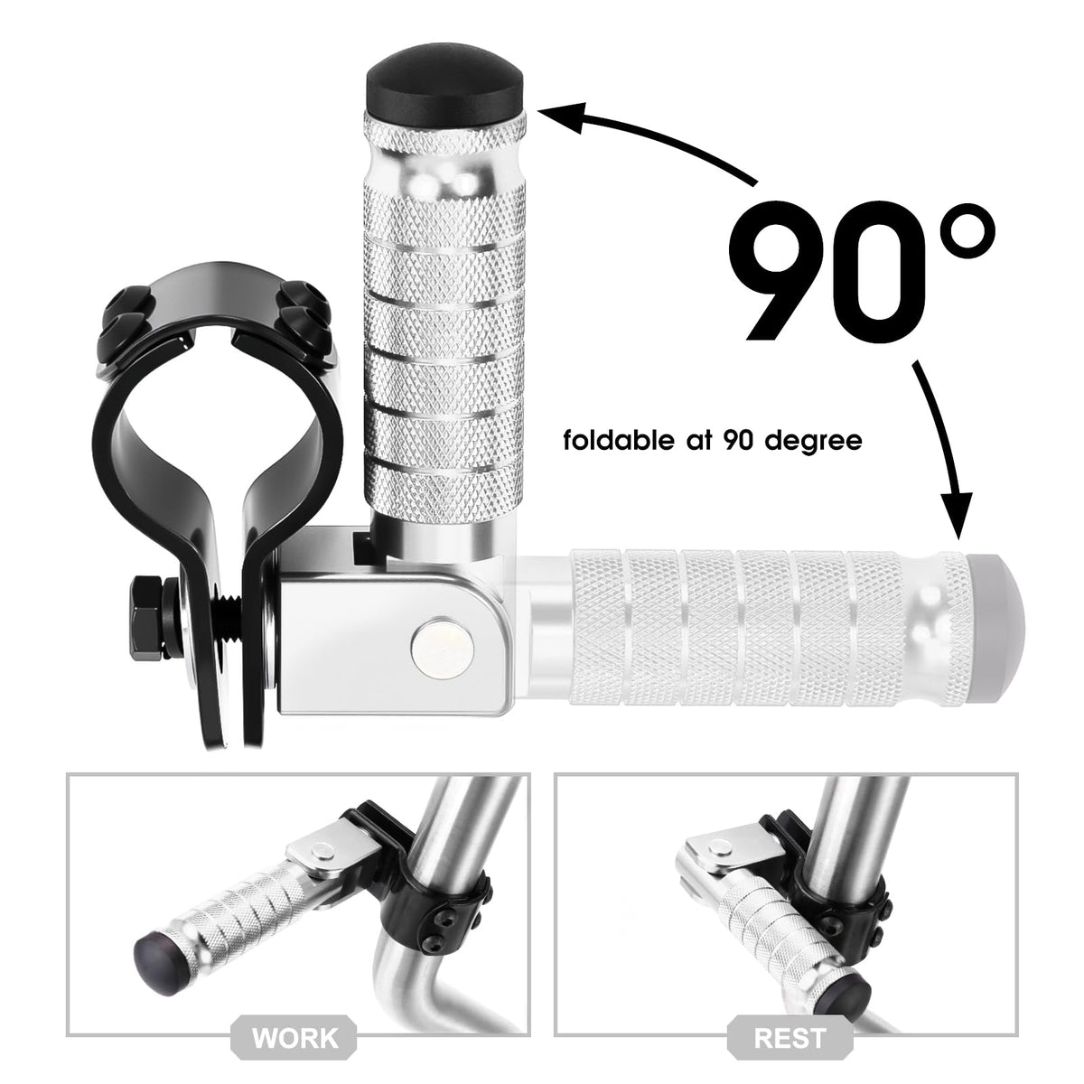 90 Degree Foldable Footpegs M8 Motorcycle Foot Pegs CNC Anti-Skid Footrest Passenger Pedal for Motorbike Mini Bike Dirt Pit Bike (Silver)