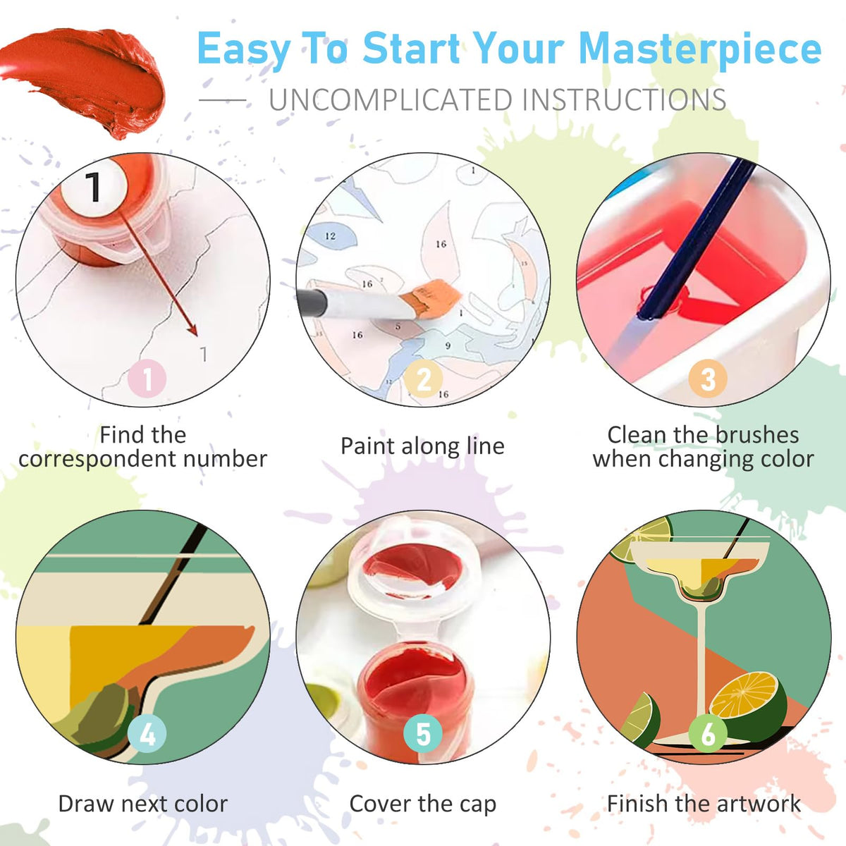 6 Pack Paint by Numbers Kit for Adults Beginners - 8x10 Inch Cocktail Adult Paint by Number Kits on Canvas, Cocktail DIY Acrylic Oil Number Painting Kits for Adults, Perfect for Gift Home Decor