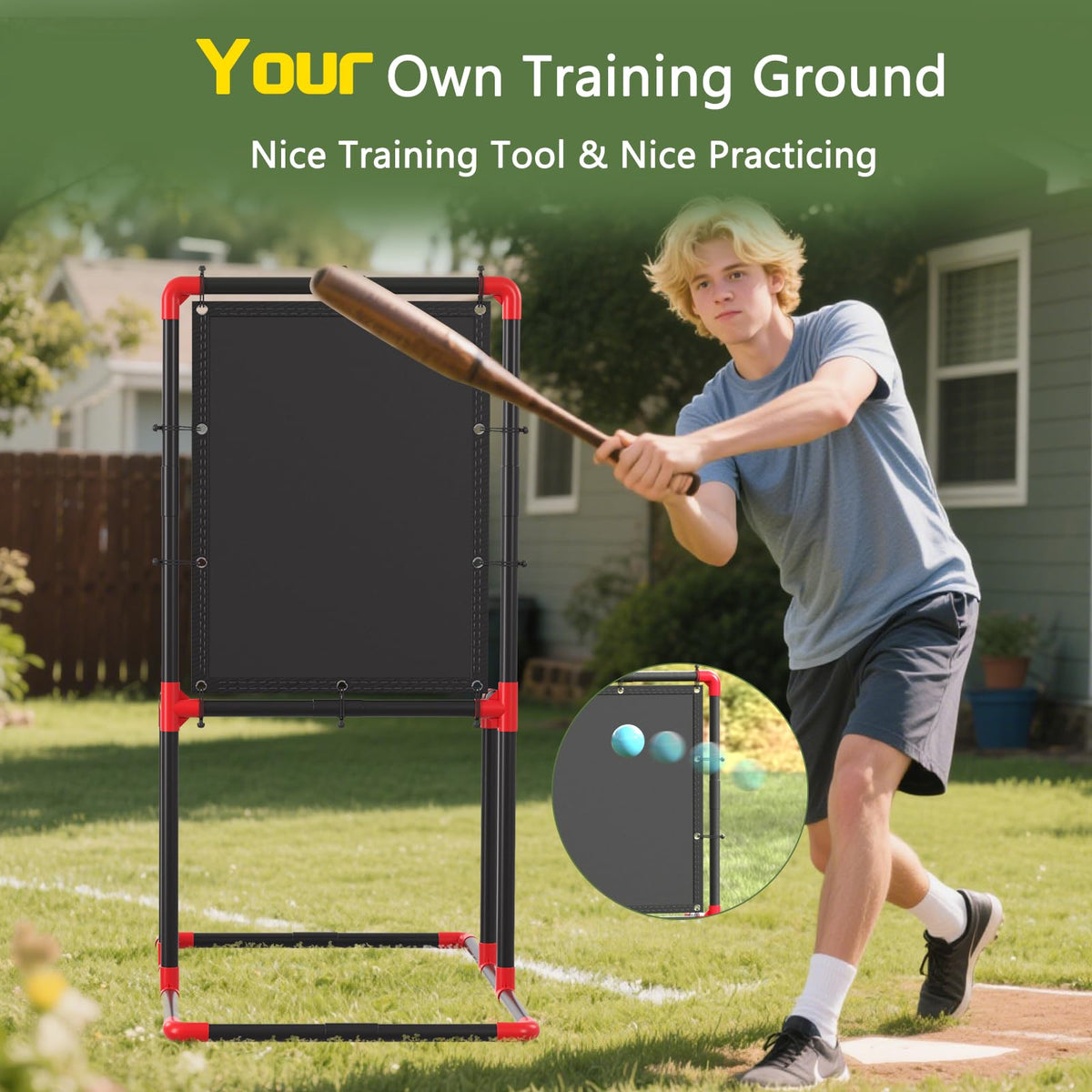 Olpchee Baseball Strike Zone Target for Plastic Balls Compatible with Wiffle Ball and Blitzball Pitching Training Strike Zone Target Set Up and Assemble Easily(Black)