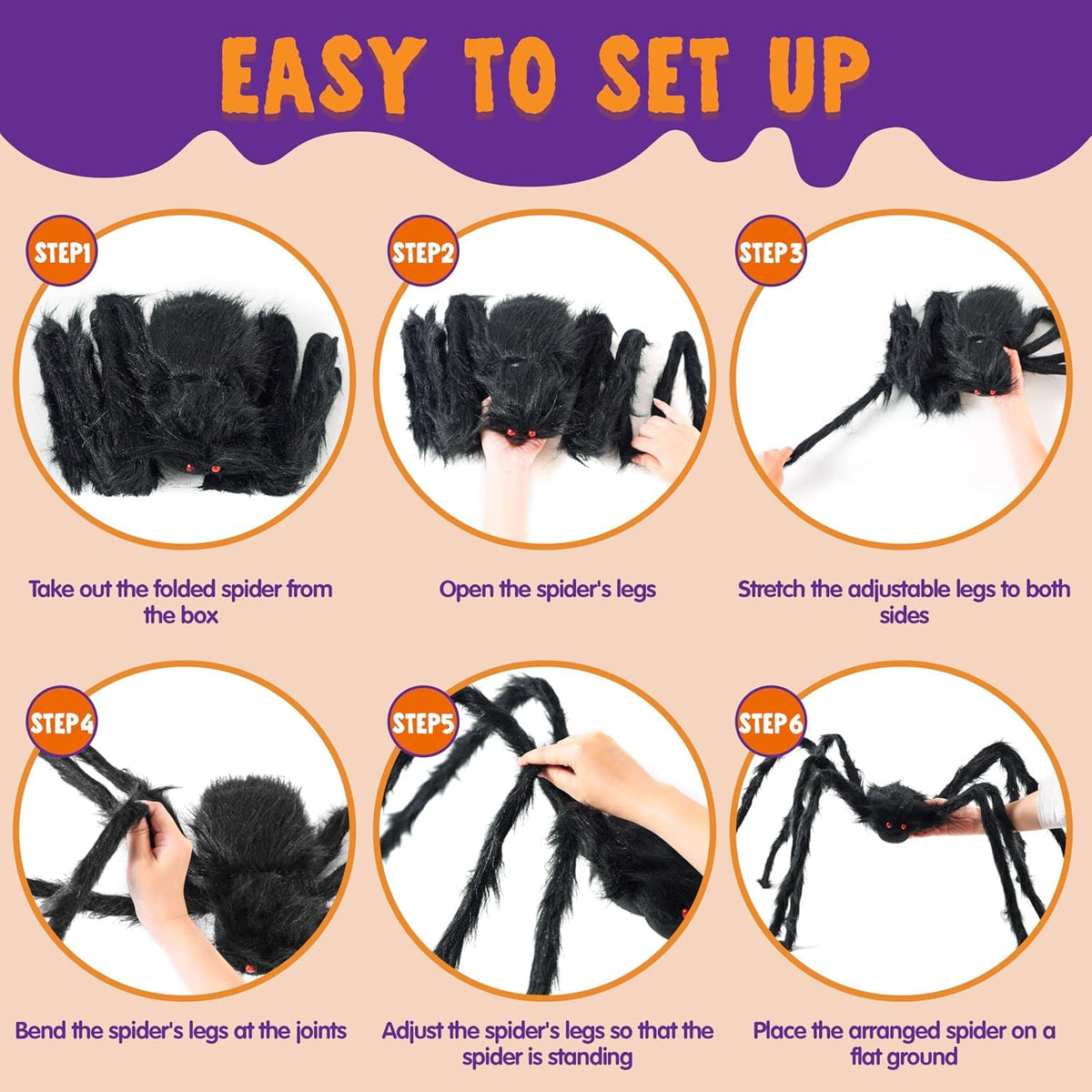 JOYIN Halloween Outdoor Decorations Giant Spider, 5 Ft Large Spider for Yard Lawn Garden Patio Scary Halloween Outside Decor, Indoor Haunted House Prop and Home Party Decor, Black