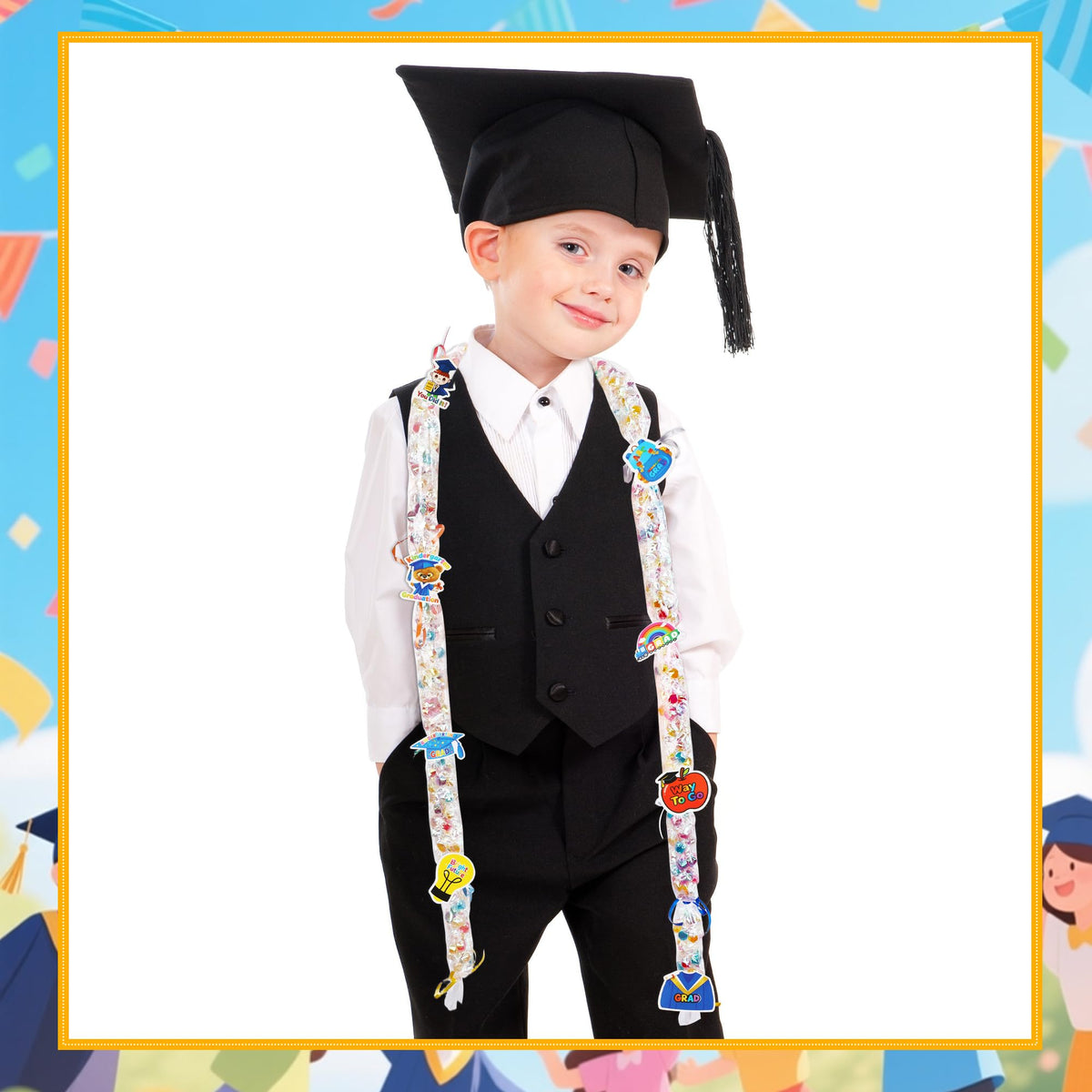 Barblog 172 Pcs Graduation Candy Lei Making Kit Including 16 Mini Bear Stuffed 16 Candy Lei Tubing 128 Paper Cut 4 Rolls Ribbons 8 Sticky Dots for Kindergarten College Grad Party Gifts