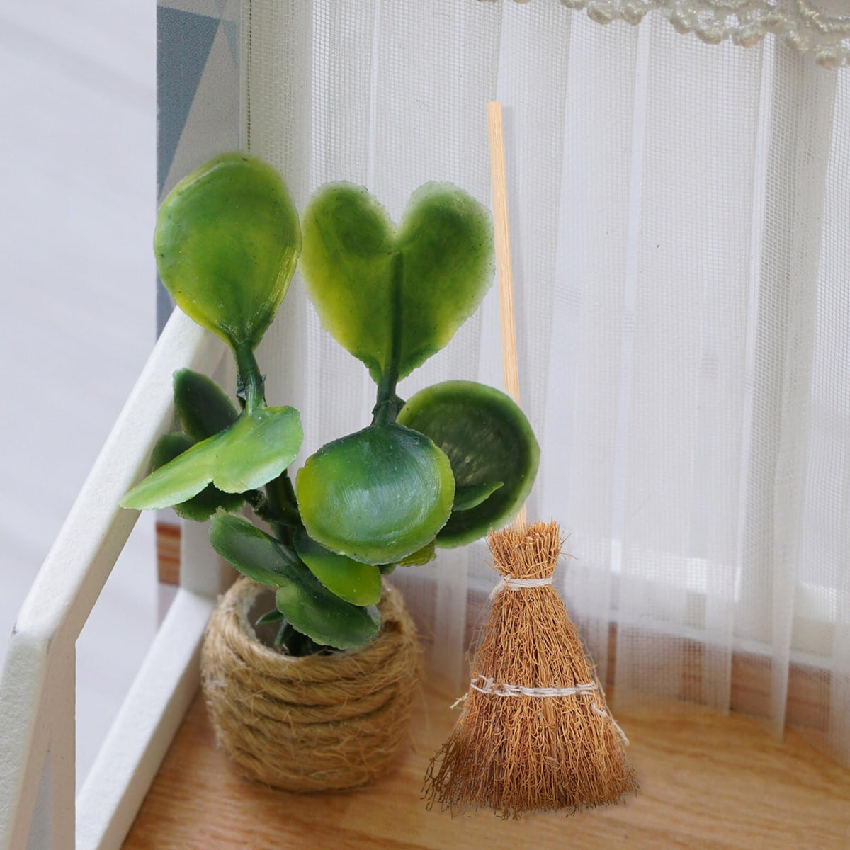 Mini Witch Broom Hanging Decoration 5.5 Inch Straw Broomstick Ornament for Halloween and Christmas Dollhouse Accessories