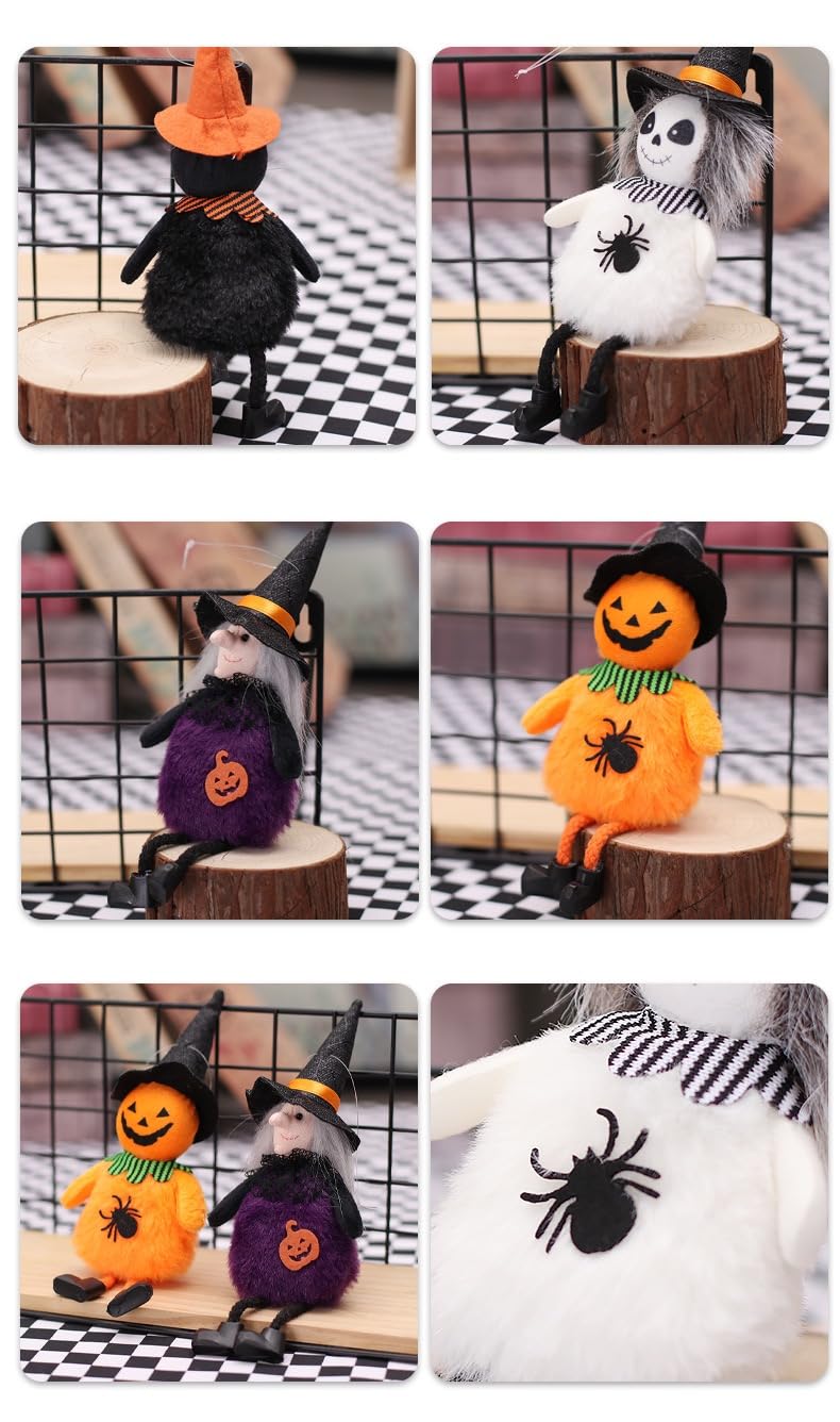 Halloween Tree Decorations Set of 4PCs Witch Black Cat Pumpkin Ghost Plush Hanging Ornaments for Holiday Party Home Christmas Tree Decor