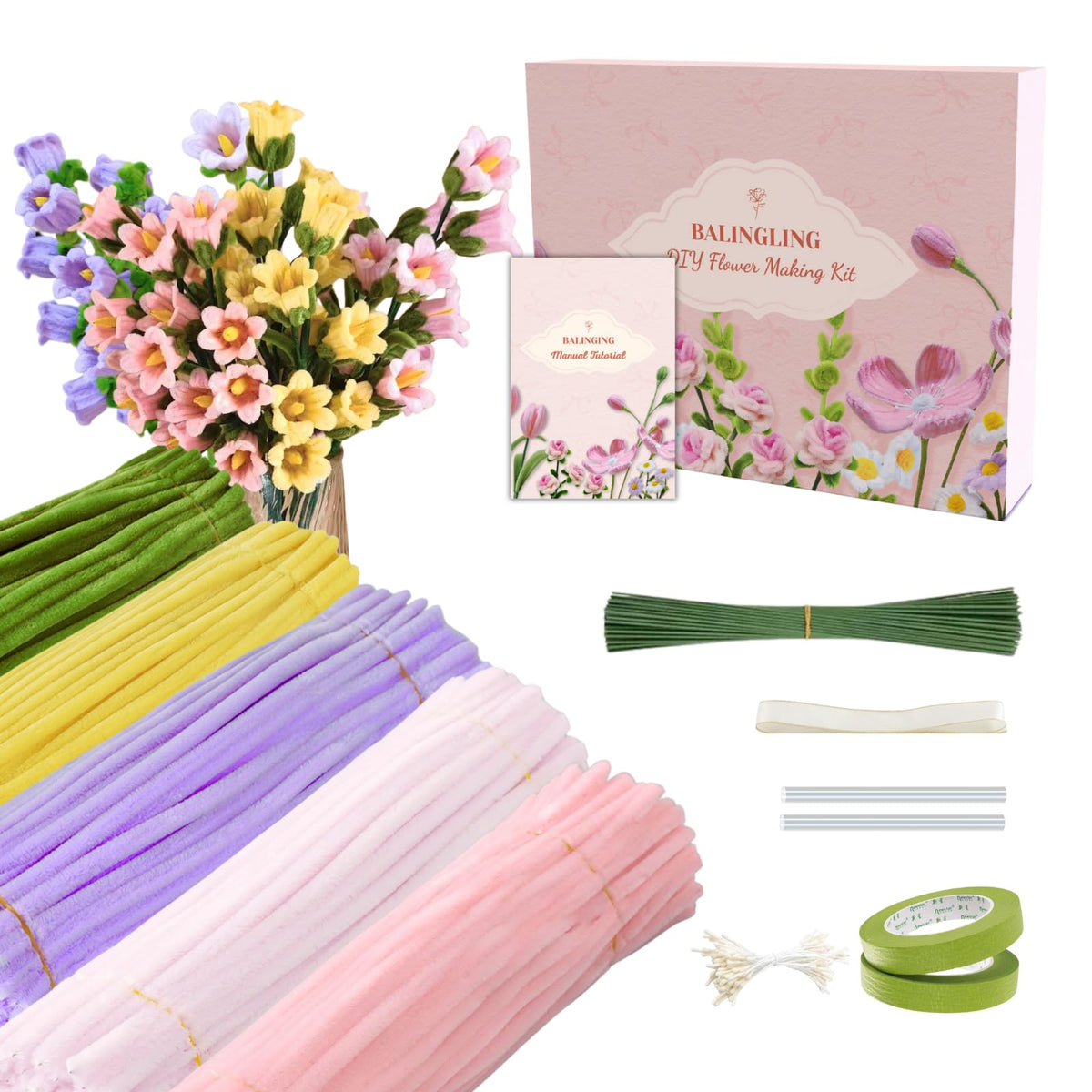 balinging 500pcs Pipe Cleaners Craft for Flowers,Chenille Stems for DIY Flower Making Kit,Pipe Cleaners Projects Creative for DIY Art and Craft,Ideal for Holiday Decoration(Bellflower)