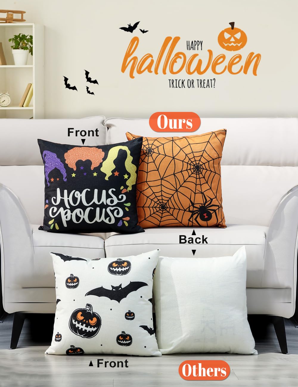 TOYPOPOR Halloween Decorations Double-Side Printing Pillow Covers 16'' x 16'' Set of 4, with 8 Cute Halloween Decor Patterns, Invisible Zipper, Durable Soft Linen Throw Pillow Covers Outdoor Indoor