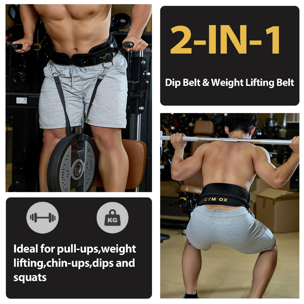 2-in-1 Weightlifting Belt & Dip Belt with Quick-Release Aluminum Buckle - Hybrid Squat Belt for Core Support & Weighted Pull Up Belt with High-Strength Strap - Heavy Duty Neoprene Gym Belt for Men & Women (Black, Small)