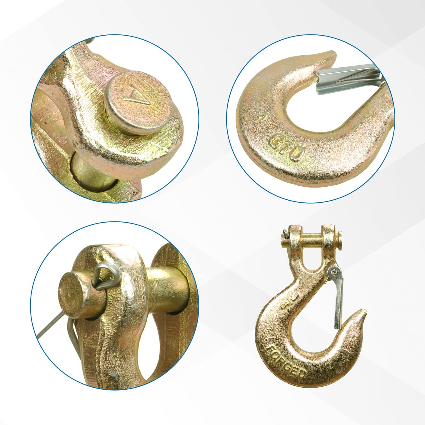 TBAPFS 4 Pack 3/8" Inch Clevis Grab Hooks G70 Steel Chain Slip Hook with Safety Latch 18000 Lbs Capacity Working with Towing and Chain