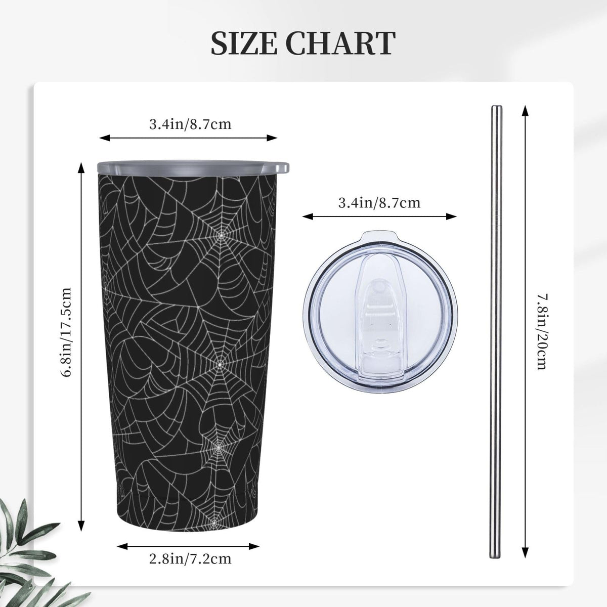 TOUNHEYA Halloween Tumbler with Lid and Straw Spider Web 20oz Insulated Stainless Steel Cup Black White Travel Coffee Mug Water Bottle for Women Gift for Birthday Christmas