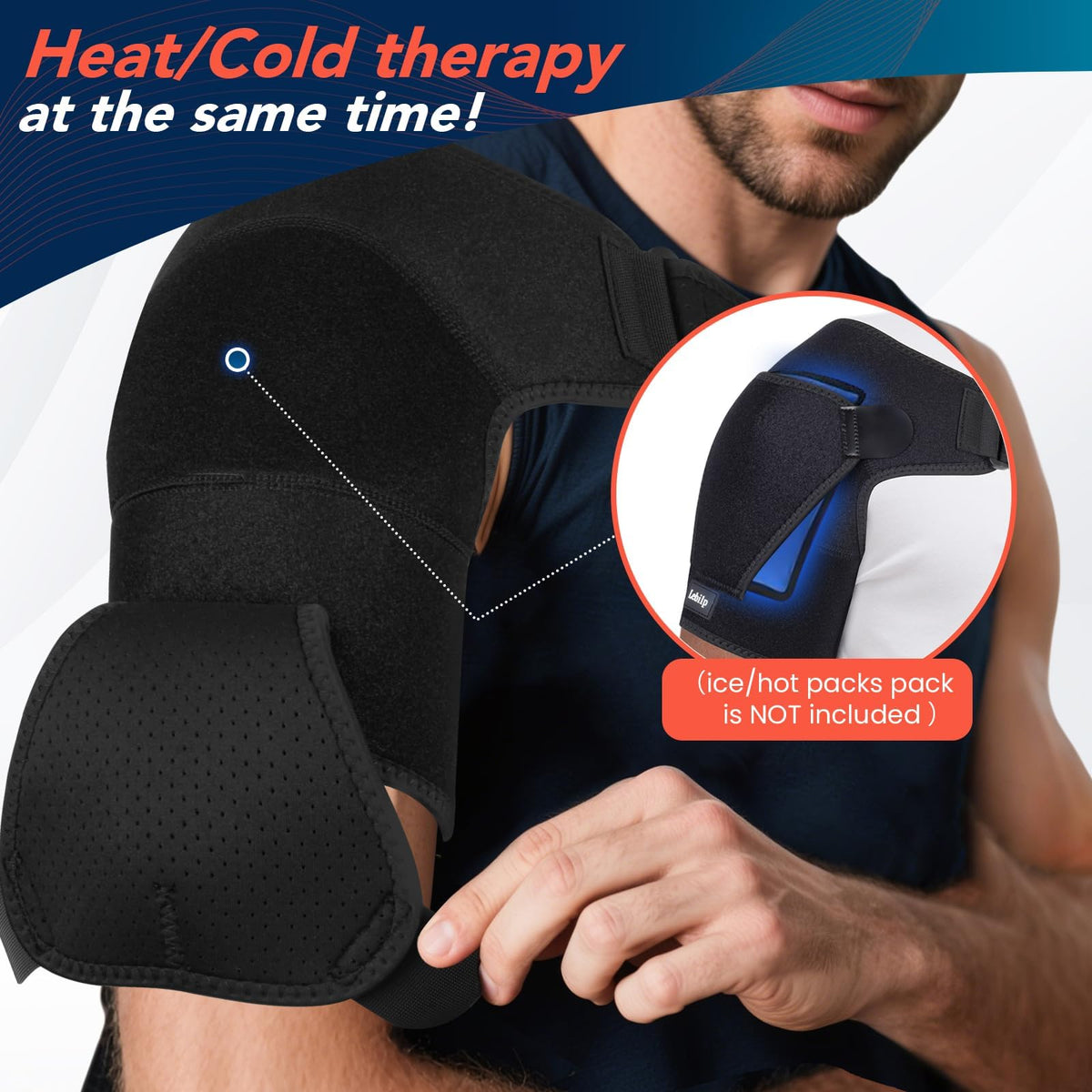 Lebilp Shoulder Brace with Adjustable Compression Sleeve Rotator Cuff Support & Arm Sling, Hot/Cold Pack Compatible, Breathable Stabilizer for Pain Relief, Fits Left/Right Arm, Men & Women (Large)
