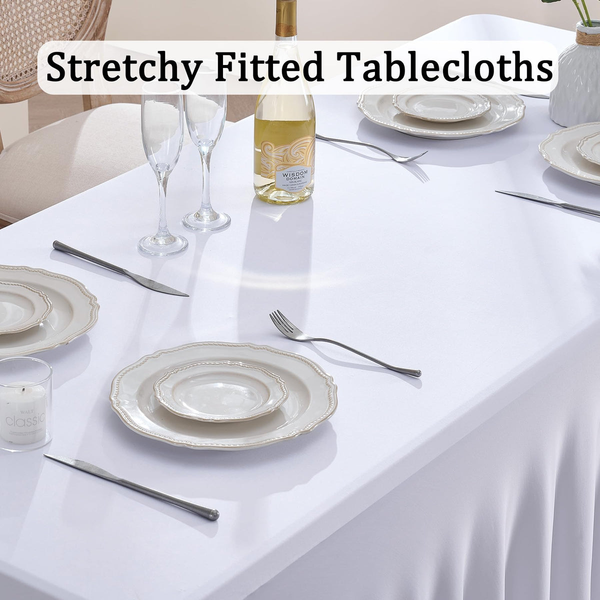 Htper 8 Pack Spandex Tablecloth for 6 Foot Rectangle Tables, Wrinkle Free Stretch Table Cloths 6ft Fitted Table Cover Desk Skirt for Parties Weddings Birthday Banquet Baby Shower