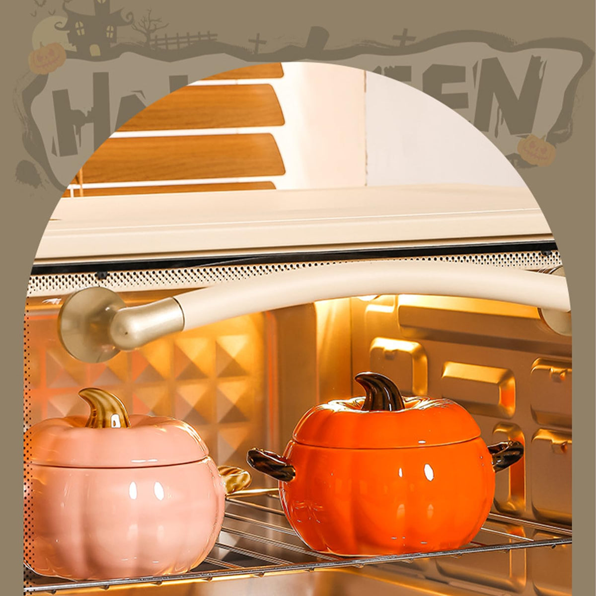 Dutch Pot with Lid, Pumpkin Shaped Ceramic Dessert Bowl, Cute Cushaw Bowl, Pumpkin Shaped Clay Pot Safe for Microwave and Dishwasher, Ideal Kitchen Decoration and Gift for Halloween (Orange)