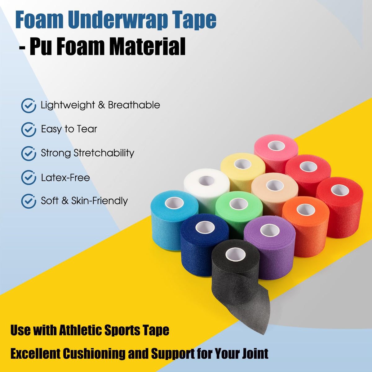 Pre Wrap Athletic Tape 2 Pack, 2.76 Inch x 30 Yards Athletic Tape Sports Prewrap, Foam Underwrap for Ankle Wrist Knee Elbow Hair Soccer, Dark Blue