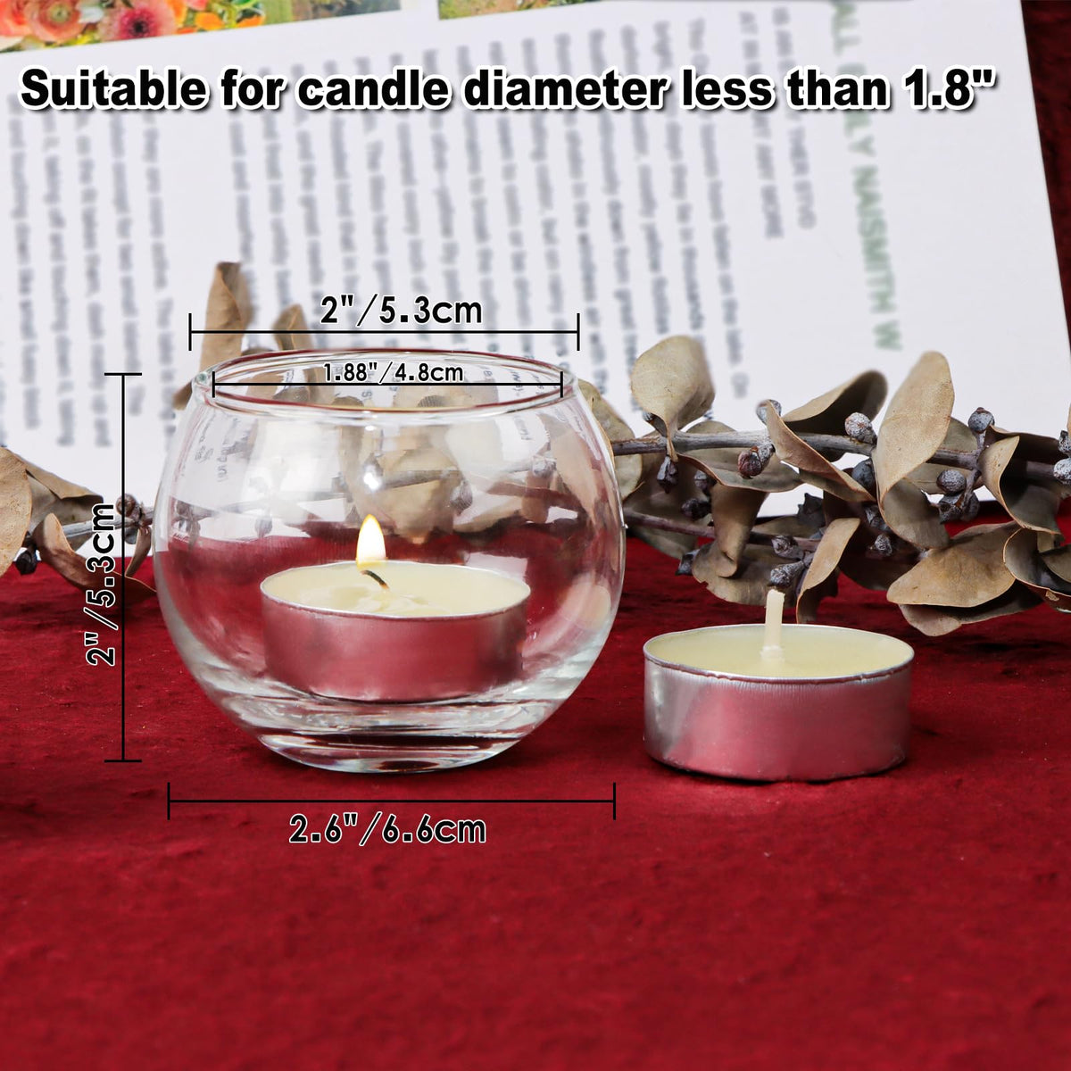 PINIWON 12pcs Clear Glass Tealight Candle Holder, Round Votive Candle Holders, Small Bowl Candle Holder Bulk for Wedding Table Centerpieces Home Decor