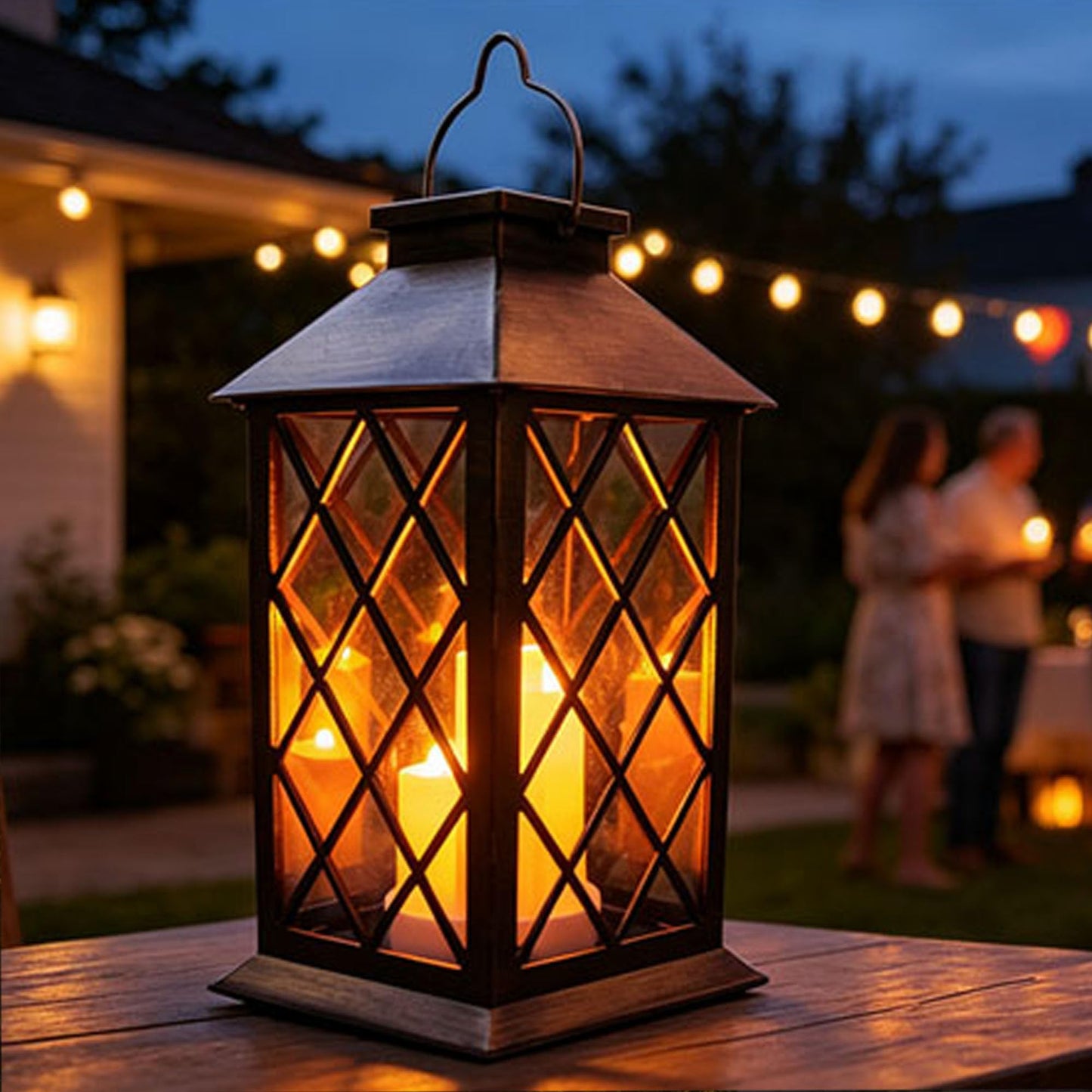 Solar Outdoor Lantern, Garden Hanging Waterproof Lanterns PVC Upgrade 3 LED Flickering Flameless Candle Decorative for Garden Women Mom Grandma Halloween Gifts (Grid Candle)