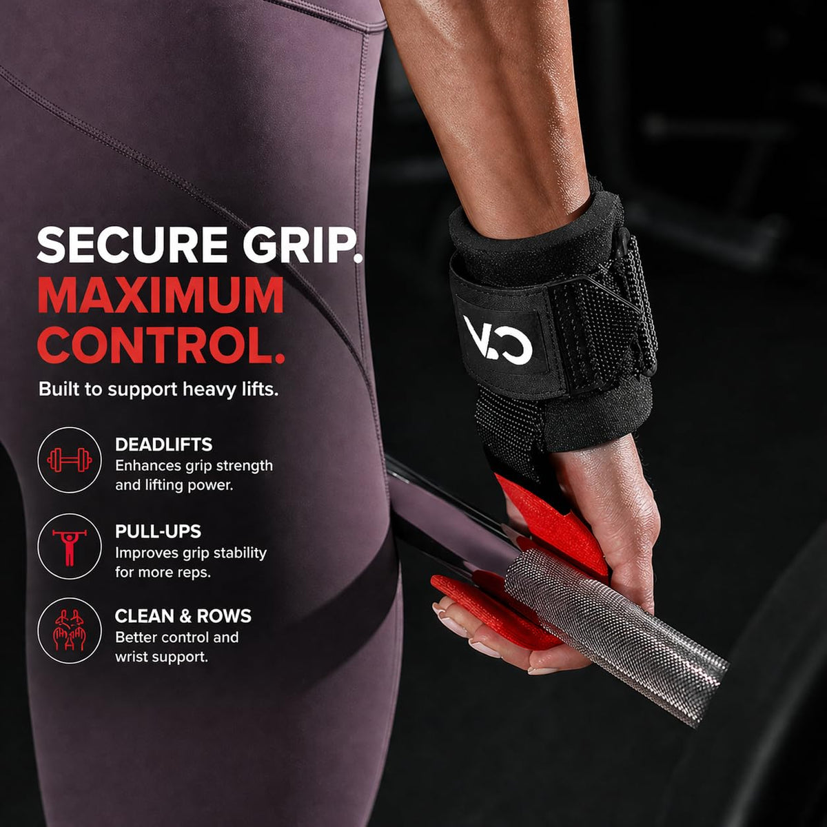 CHICK-ACTIVE Weight Lifting Hooks (Pair) for Deadlifts, Pull Ups, Rows & Shrugs - 8mm Neoprene Padding Hand Grips with Enhanced Capacity - Secure Grip Wrist Straps for Weightlifting & Gym Training (Red, One Size)