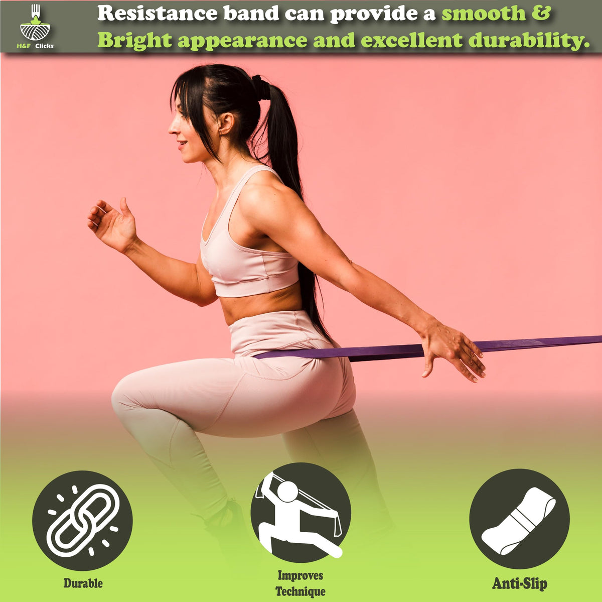 H&F Clicks Resistance Bands for Working Out, Exercise Bands for Physical Therapy, Pack of 5 Different Levels Elastic Band for Home Gym, Fitness, Stretching, Strength Training & Yoga - Gym Accessories.