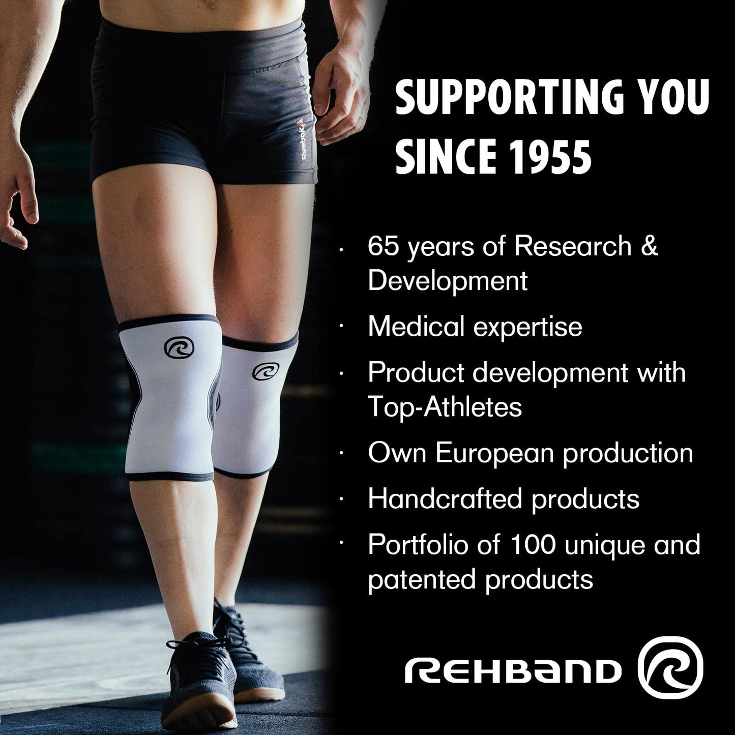 Rehband Knee Sleeve 3mm Neoprene, Lightweight Knee Brace for Endurance and Ball Sports, Unisex Compression Starter Knee-Sleeves, Breathable Running Knee Support, Colour:Black - 1 Pair, Size:Large