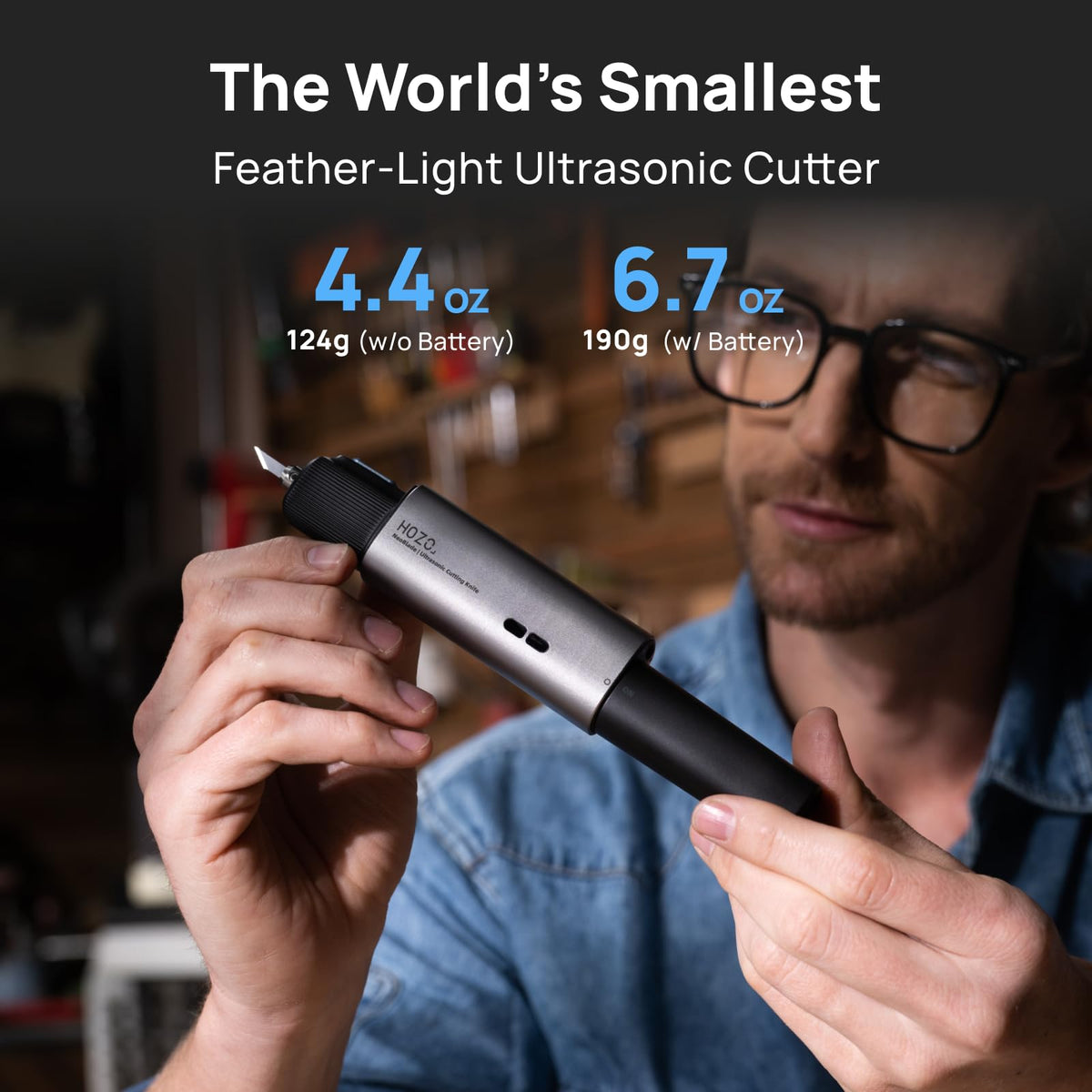 HOZO NeoBlade Wireless Ultrasonic Cutter – 40kHz Vibration & 40W Auto Power Adjustment, Replaceable Battery, Turbo Cooling, 2 Cutting Modes – For 3D Printing, Woodworking, Prototyping,Model Mods & DIY