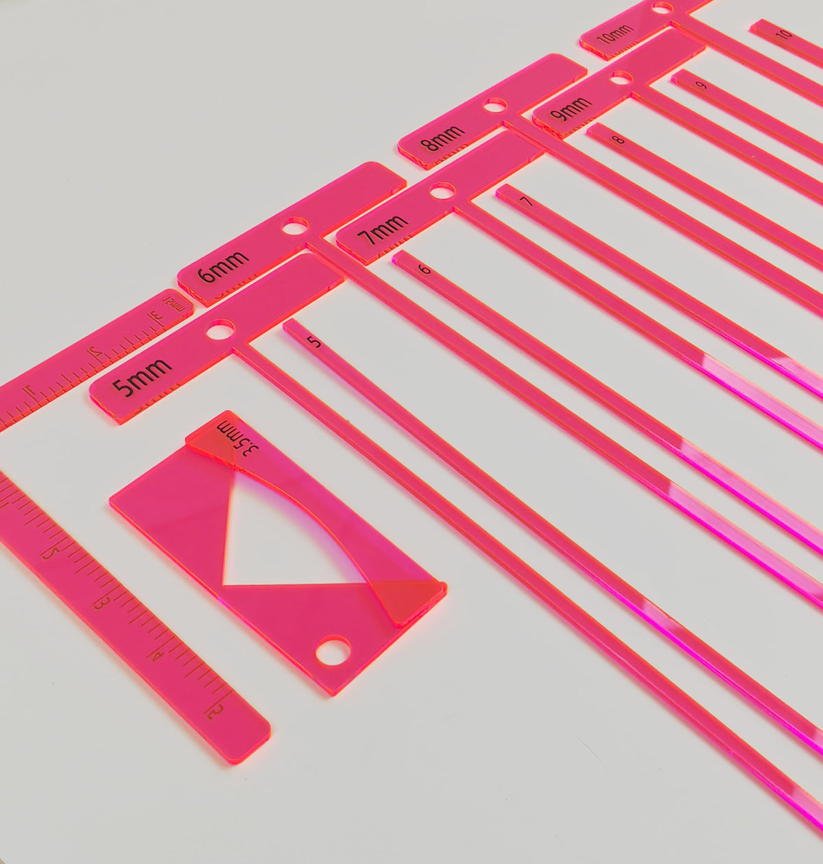15-Piece Book Binding Ruler Set, Includes T-Shaped, Cutting Angle, and L Rulers, Acrylic Material (Fluorescent Pink)