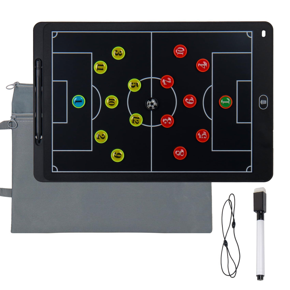 Magnetic Electronic Soccer Coach Board, 15 inch LCD Football Lineup Board Set with Stylus Pen, Dry Erase Markers and Carry Bag, for Soccer Game,Training,Teaching