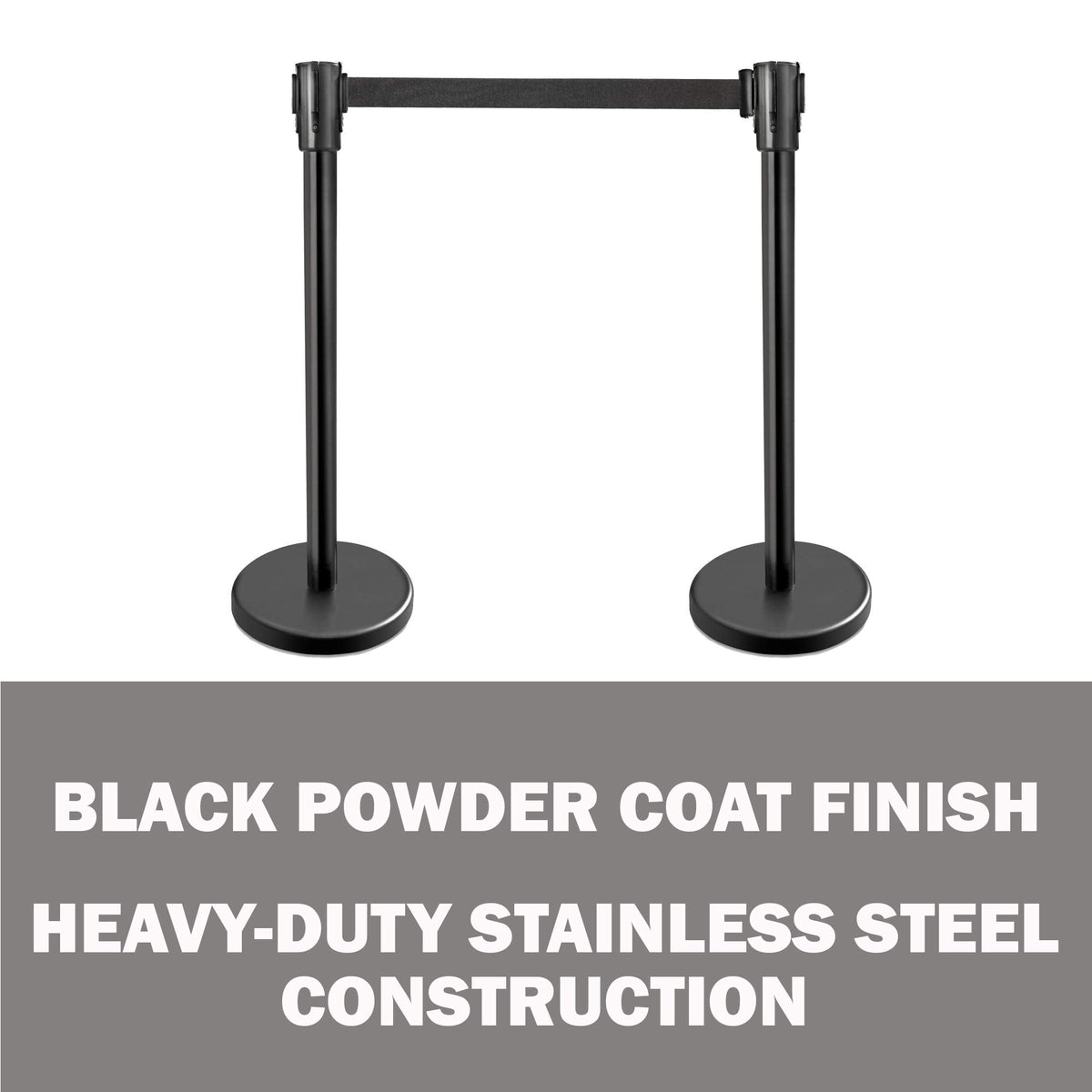 New Star Foodservice 54590 Stanchions, 36-Inch Height, 6.5-Foot Retractable Belt, Set of 2, Black Belt