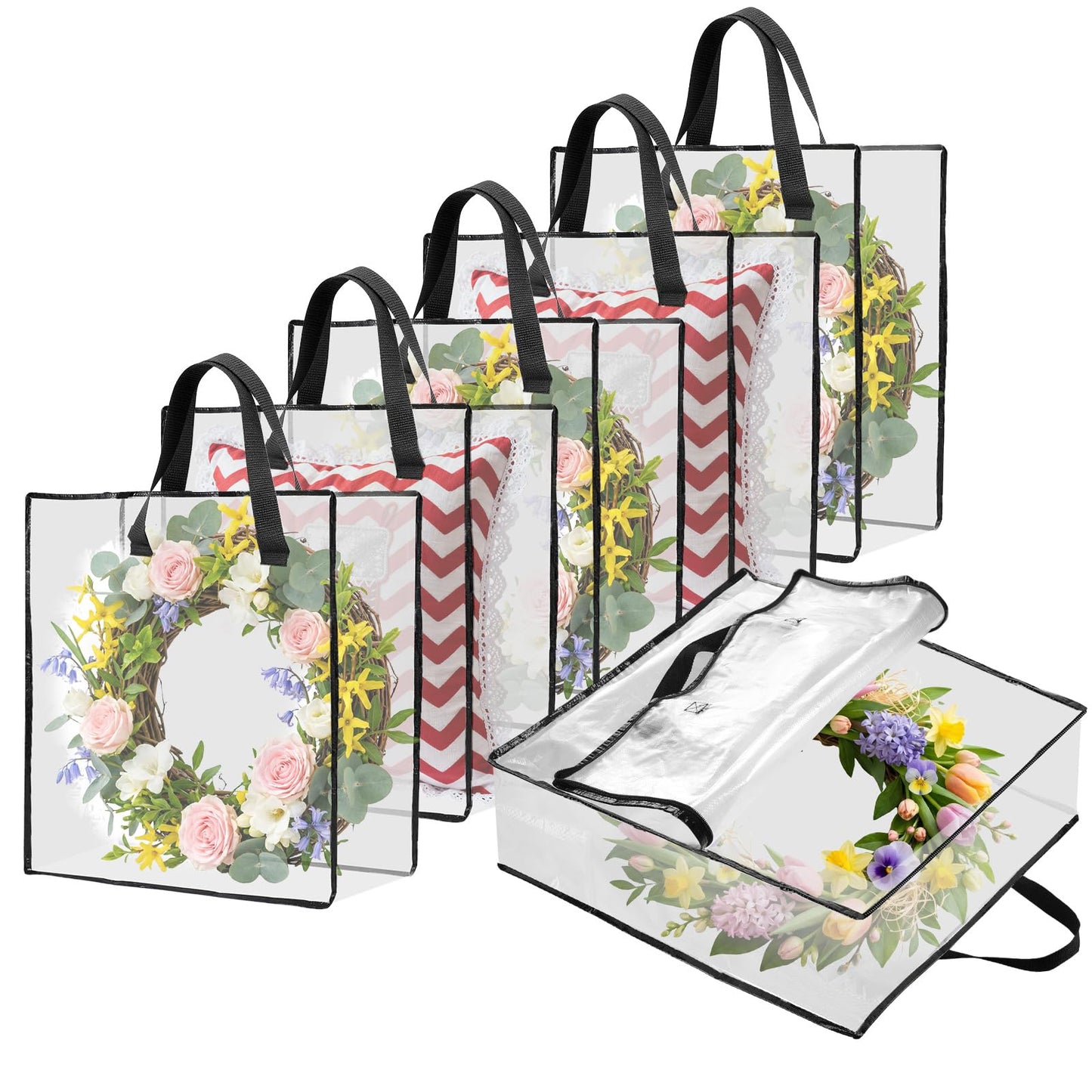 HFKPJRT 6 Pack Decorative Wreath Storage Container, 26" Clear Wreath Storage Bags for Halloween Christmas Spring, Large Moving Bags, Under the Bed Organizer for Bedding, Clothing, Toys