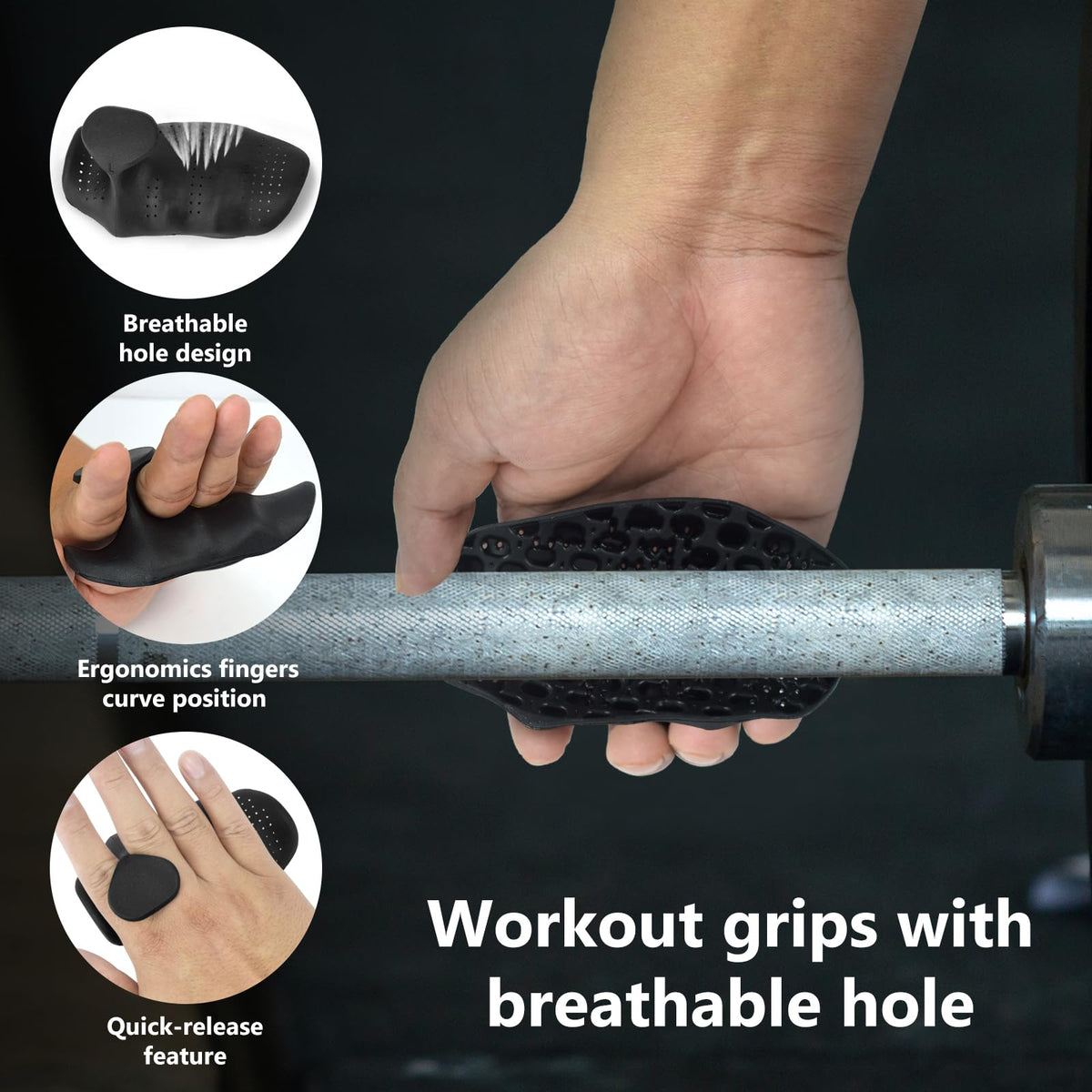 Biondolia Original Anti-Slip Workout Grips for Weight Lifting with Breathing Hole, Ergonomics Weight Grips for Women Hand Callus Protector Gym Gloves, Soft Rubber Gym Grips for Men Bodybuilding
