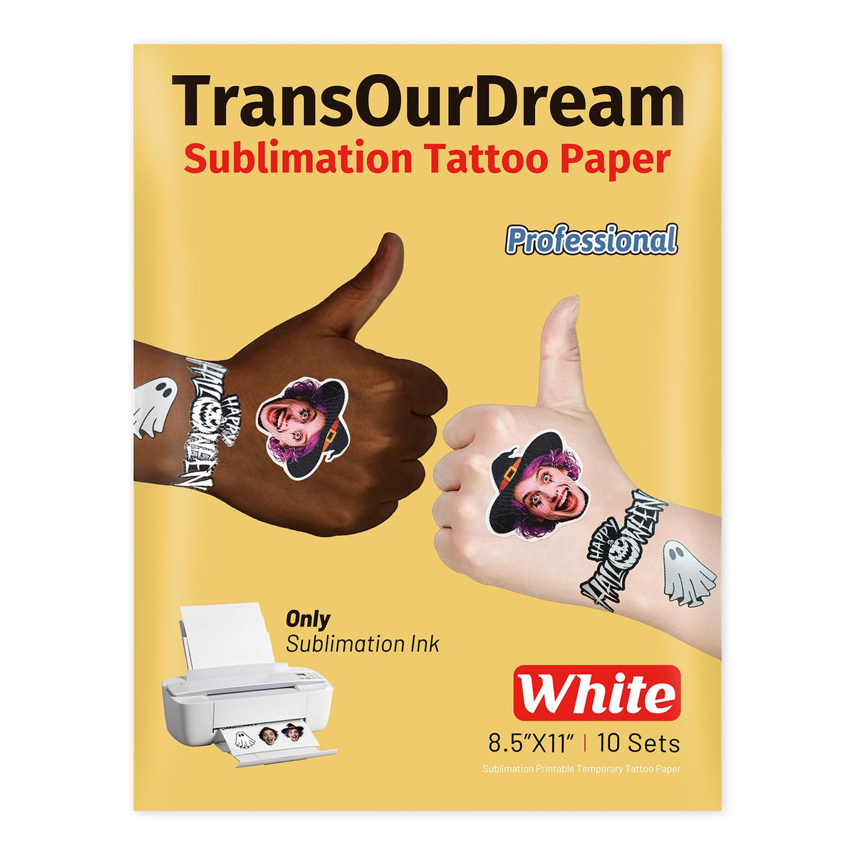 TransOurDream Sublimation Sticker Paper for skin - 10Sets White sublimation Tattoo Paper, 30 Sheets (10 Transfer+10 Tattoo+10 Film) 8.5"x11", Sublimation Blanks DIY Custom Temporary Tattoos