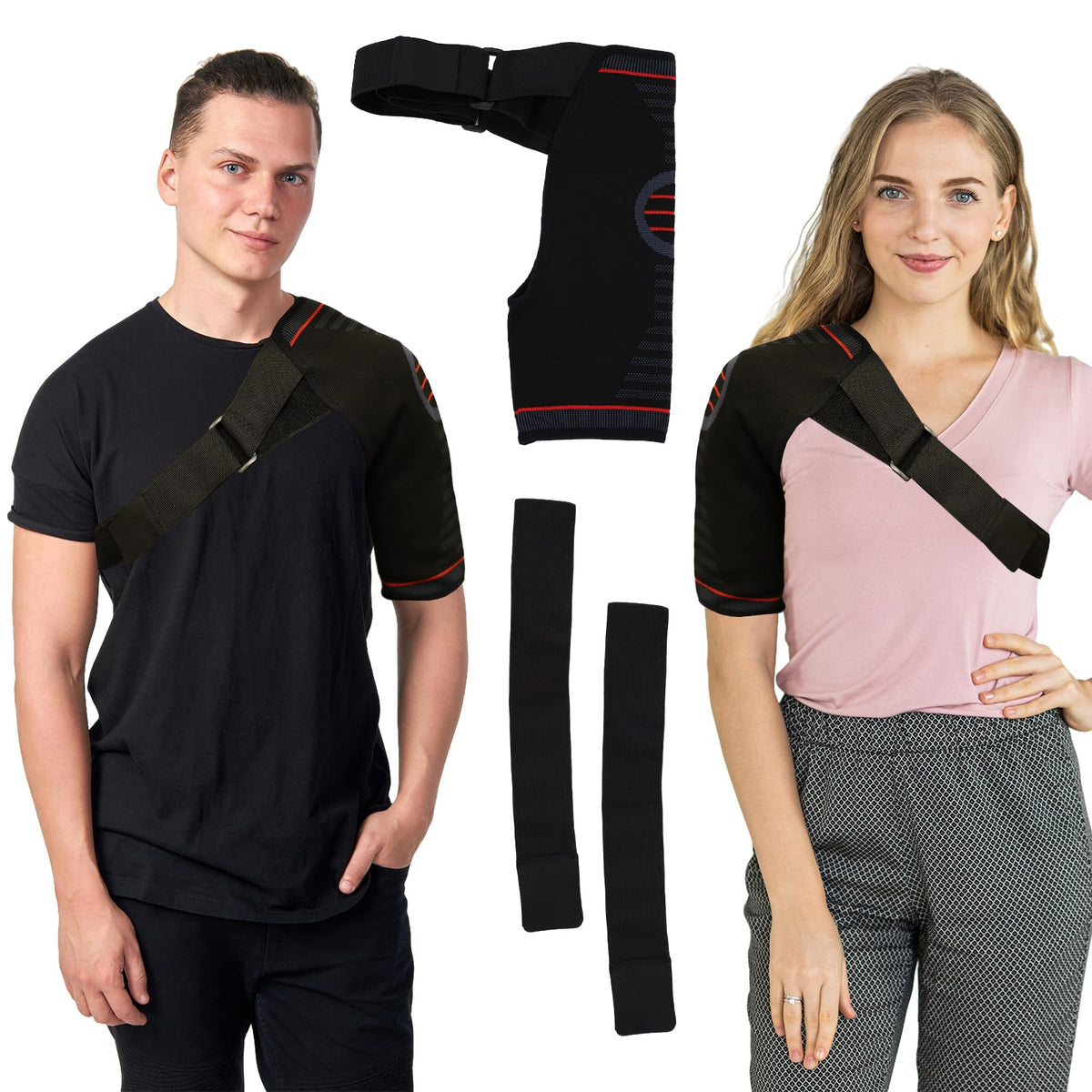 Giococo Adjustable Shoulder Brace for Women & Men,Shoulder Pain Relief & Sports Protection，Rotator Cuff Compression Sleeve With replacement straps -One Size Fits Most (Black)