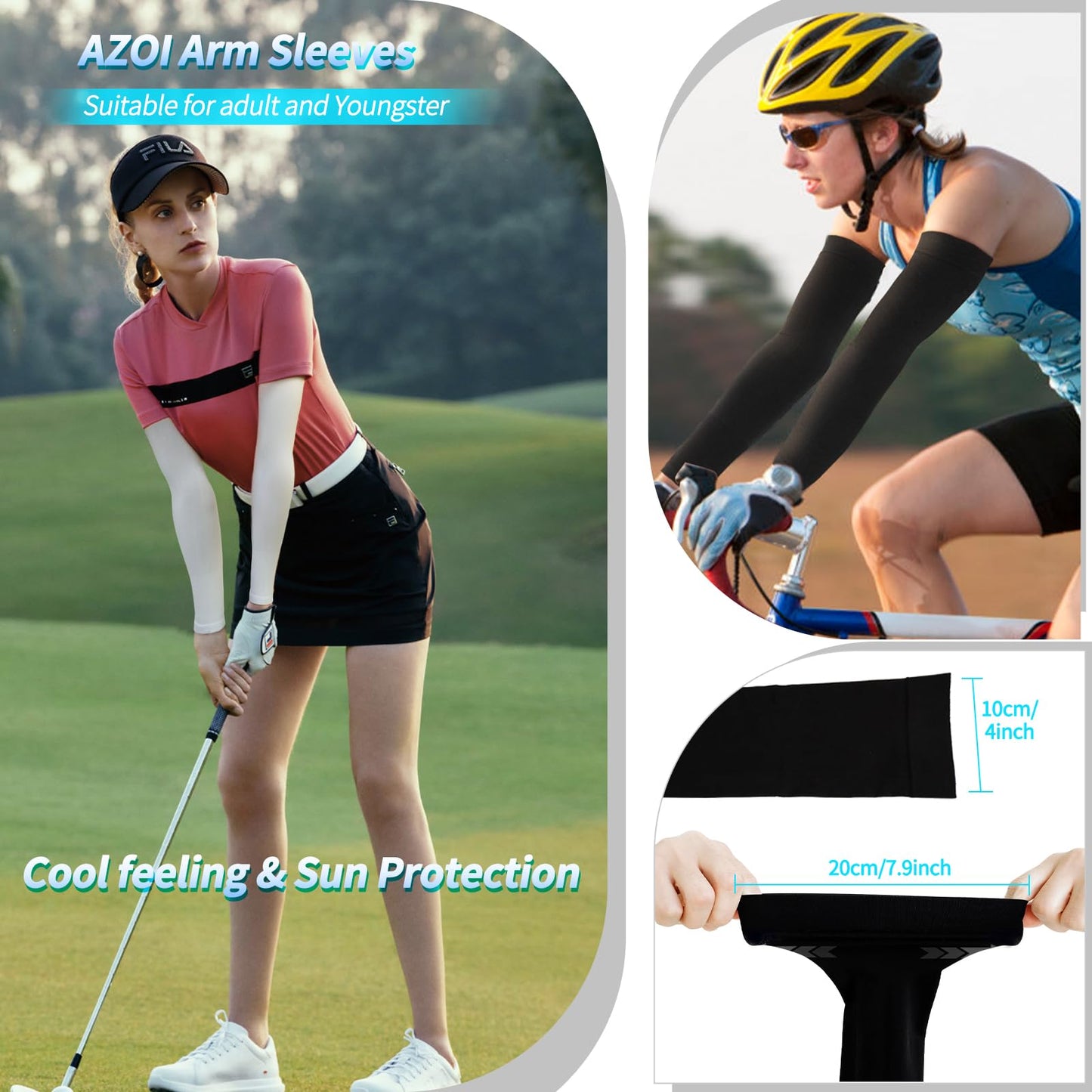 AZOI Arm Sleeves for Men Women – Cooling UV Sun Protection UPF 50+ Compression Sports Sleeves for Outdoor, Tattoo Cover Up (1 Pair)