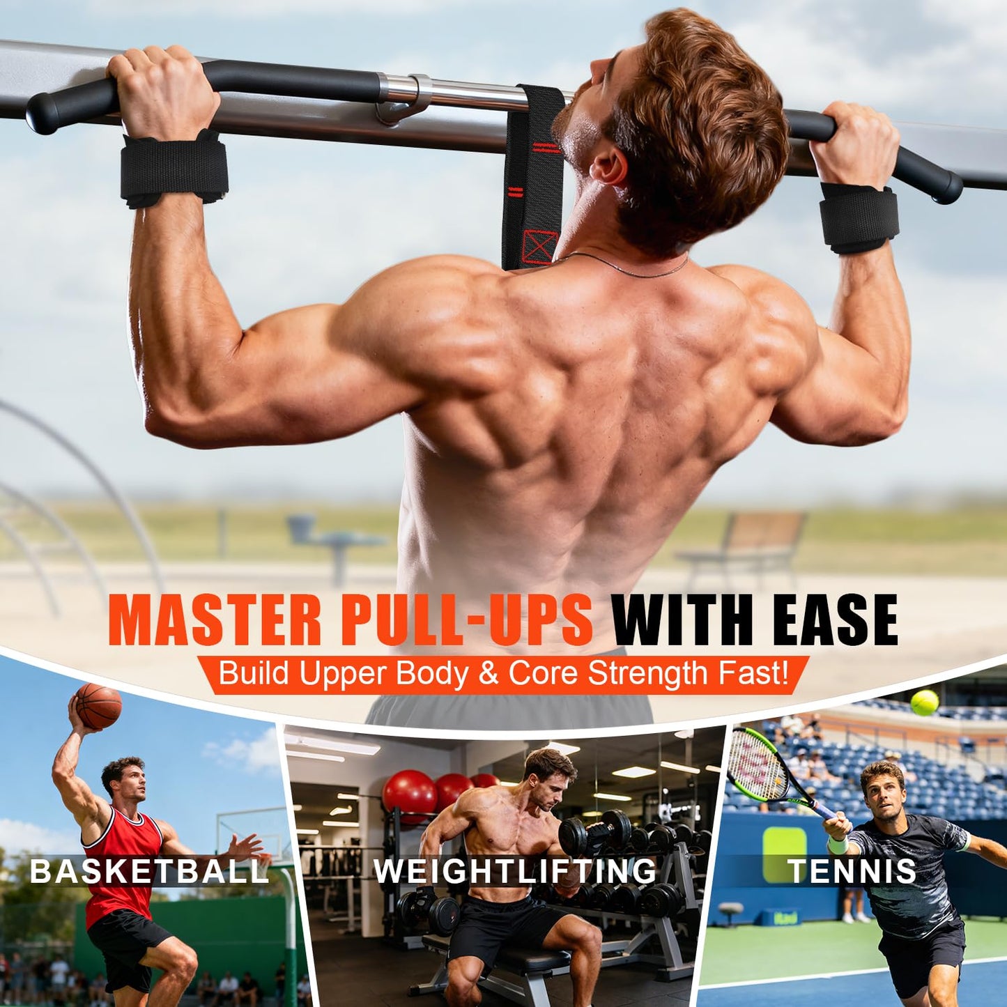 Upgraded Pull Up Assistance Bands, Heavy Duty Resistance Bands with Handles, Exercise Band with Door Anchor, Adjustable Workout Band Set for Pull Up Bar, Full Body Strength&Muscle Training, Home Gym
