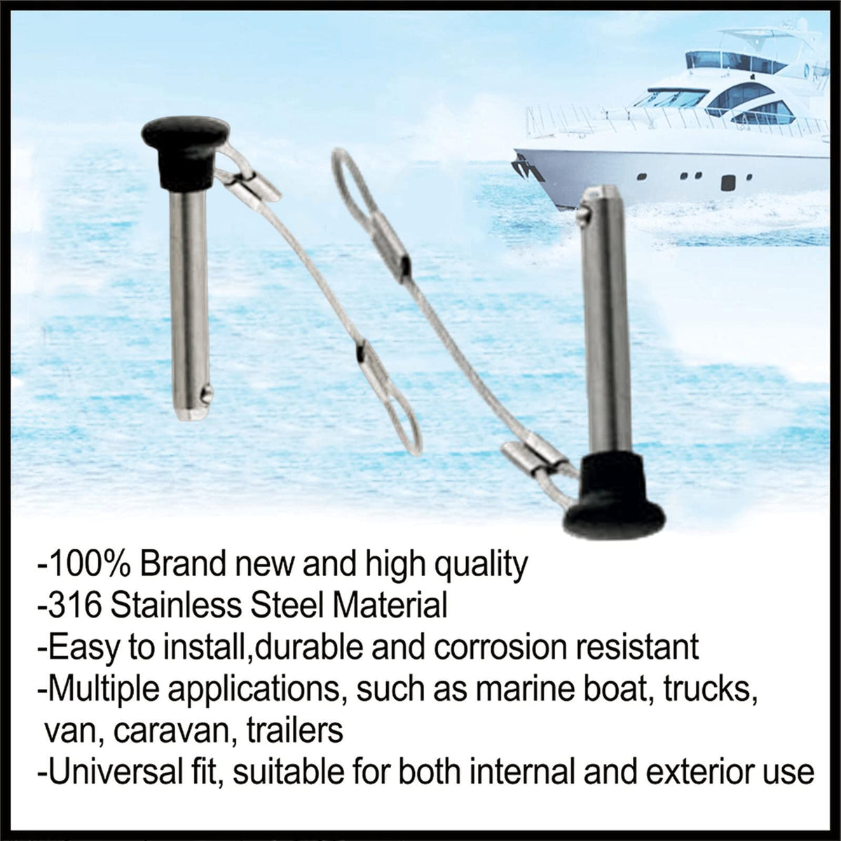 4Pcs Diameter 3/16" Stainless Steel Black Nylon Head Pin With Lanyard - Marine Bimini Top Pull Pins for Swivel Ball Deck Hinge Quick Release (4)
