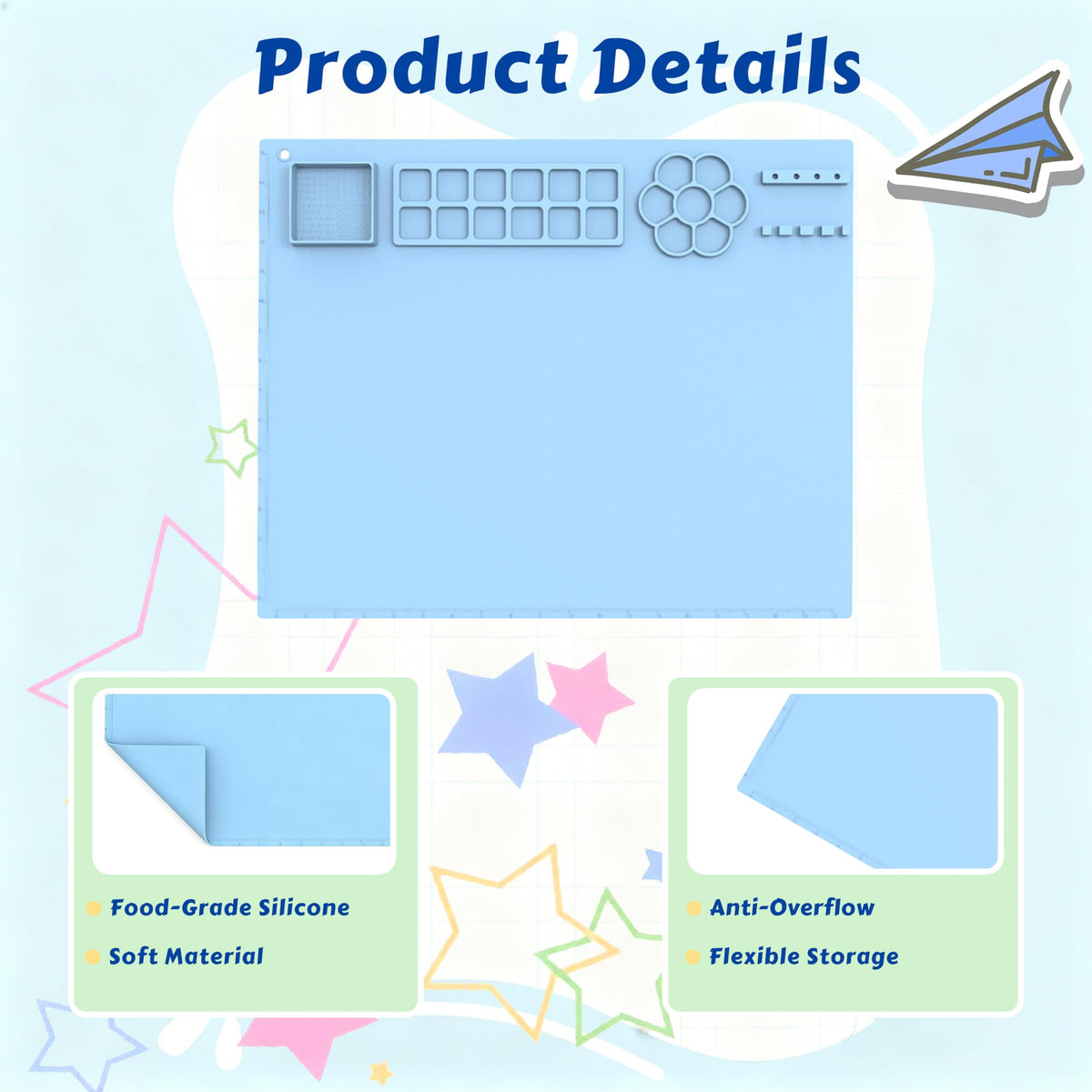 DreamingDay Painting Station Set, Upgraded Paint Brush Cleaner and Silicone Painting Mat with 10 Paint Brushes, Art Painting Supplies Set Gifts（Blue）