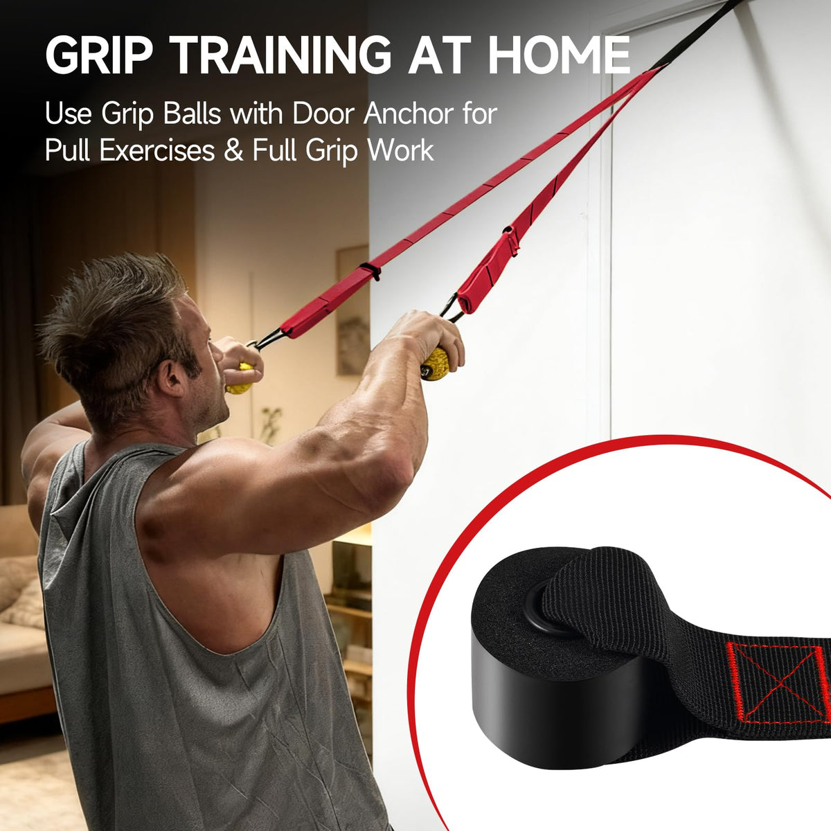 FitBeast Pull Up Ball Grips & Finger Straps Set – Grip Balls for Dead Hangs, Pull Ups, Climbing & Home Gym Training (Red)
