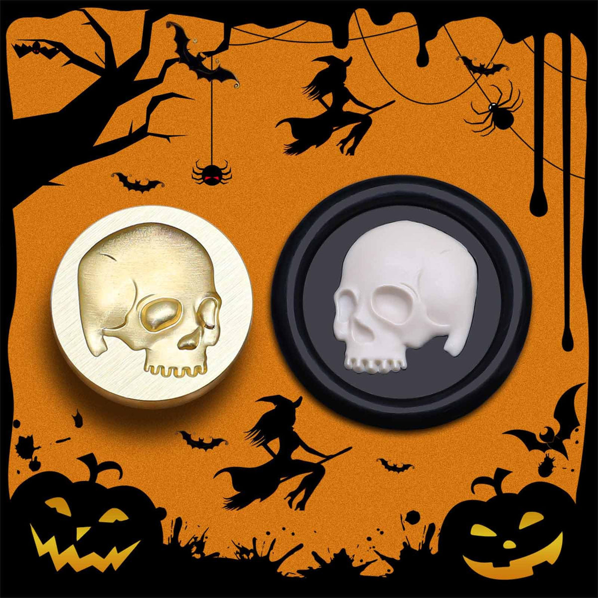 Halloween Wax Seal Stamp,3D Skull Sealing Wax Stamps 25mm Brass Stamp Head with Pearwood Handle for Halloween Christmas Thanksgiving Invitations and Greeting Cards
