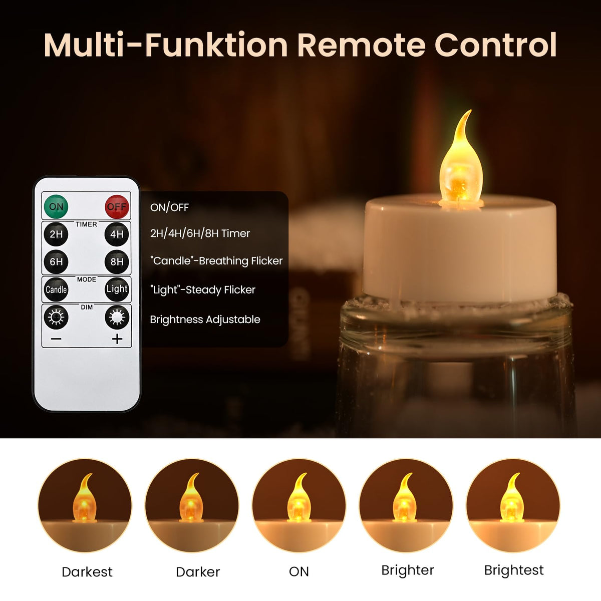 JOSU 12Pcs Flickering Flameless Led Tea Lights Candles Battery Operated, 200+ Hours Fake Electric Candles with Remote Timer, Warmer Lamp White Candlesticks for Home Wedding Party Decor