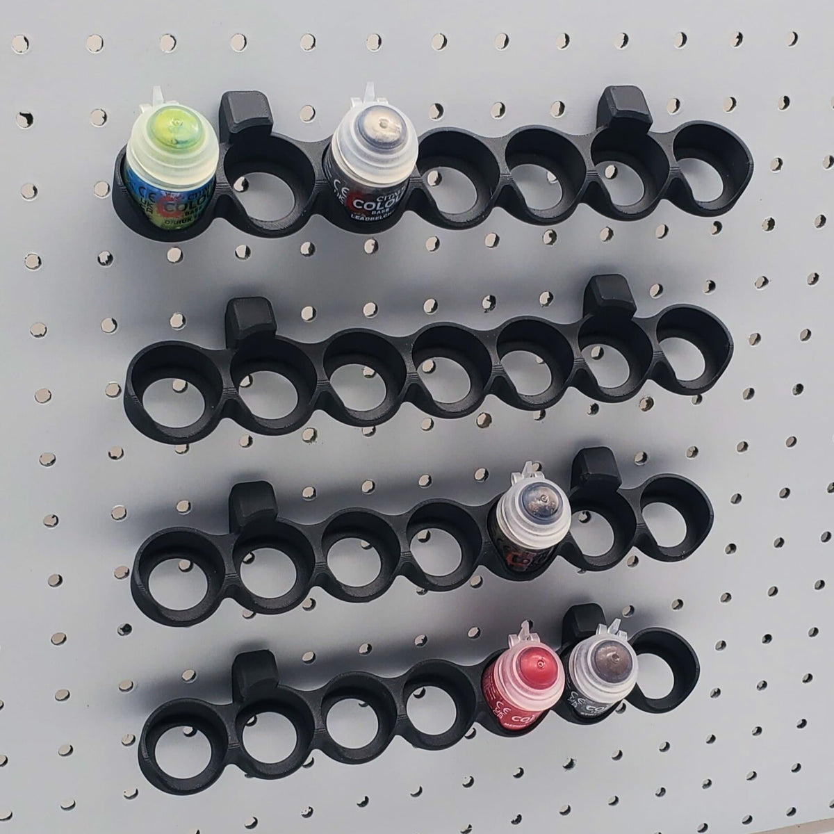 'Just Hanging' 1/4" Pegboard Paint Holder Hook, Compatible with Citadel Paints up to 32.5mm Diameter Pots, Storage for D&D Miniature Crafters (4, Matte Black)