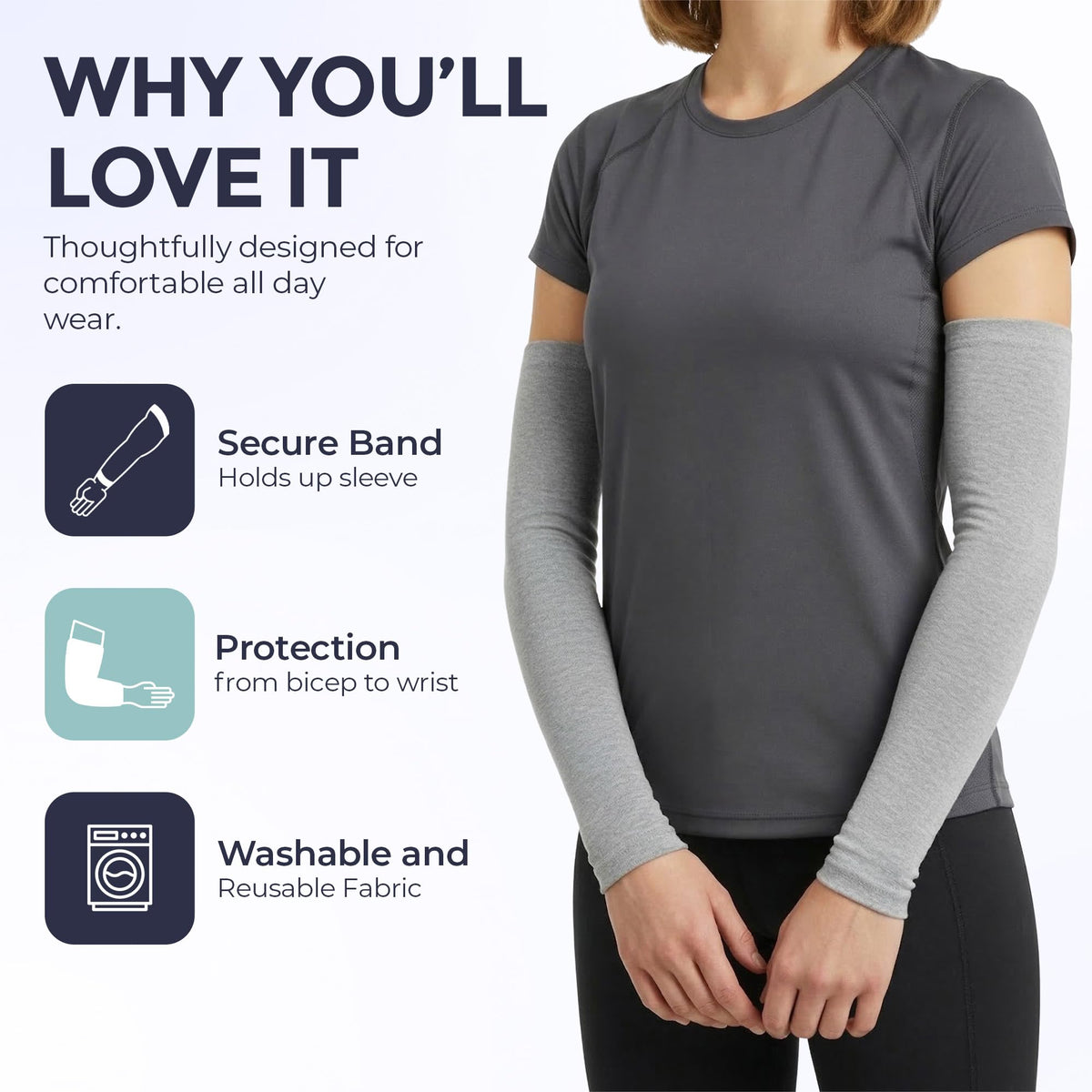 SoothingThreads 100% Organic Cotton Protective Arm Sleeves for Adults – Anti-Scratch All-Day Wear Elbow Sleeves with Secure Fit, Reusable & Washable – 1 Pair, S/M/L (Gray, Small)