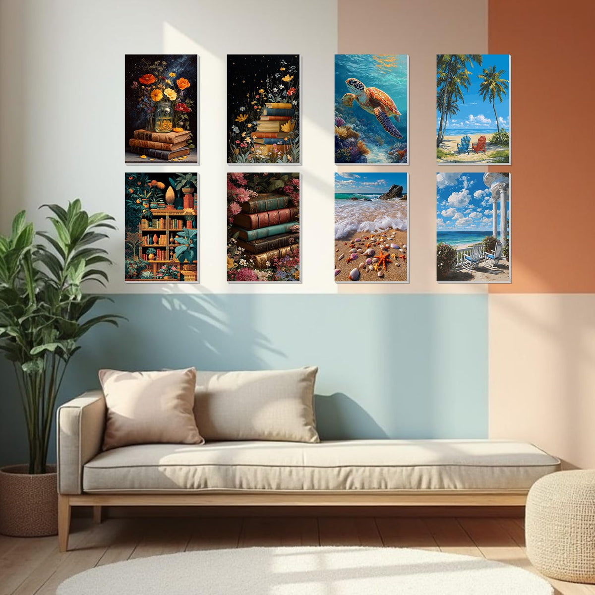 4 Pack Beach Framed Paint By Numbers Kit for Adults Beginner Sea Turtle Adult Paint By Number Kits on Canvas Painting By Numbers for Adults with Frame Diy Painting Kits for Home Wall Art 8x12 Inch