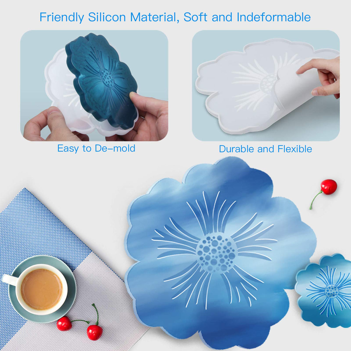 Panamalar Silicone Resin Molds, 1PCS Large Resin Tray Mold and 5PCS Coaster Molds for Resin Casting, Flower Shape Epoxy Resins Casting Molds for DIY, Home Decoration, Table Wine Tray-6 PCS
