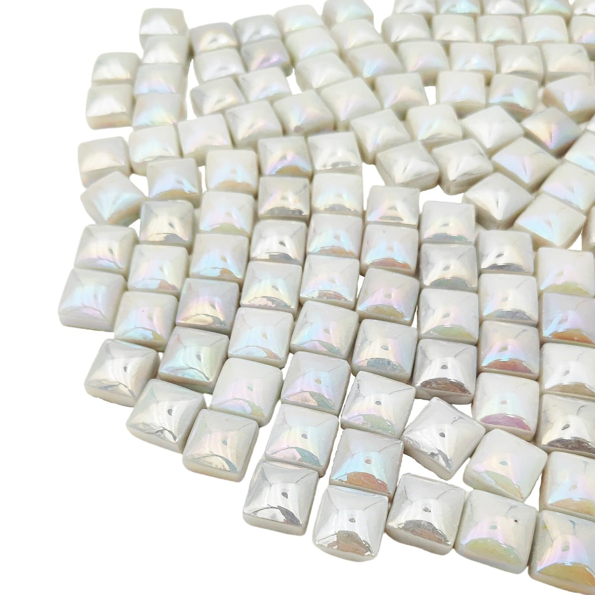 1.1lb Crystal Glass Mosaic Tiles for Crafts, 0.6"x 0.6" Square Mosaic Glass Pieces for Artwork,Garden Kit Decor (Plated White)