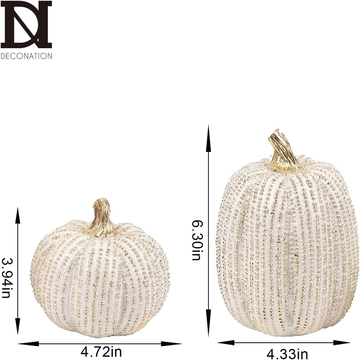 Fall Thanksgiving Pumpkin Decor Figurines, 2 PCS Fake Pumpkin Statues for Tabletop Decorating, White and Gold Resin Pumpkins for Autumn Harvest Luxury Fall Home Decor, Farmhouse, Gift Package