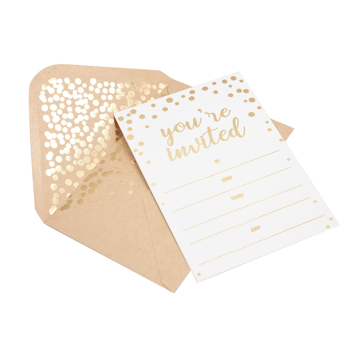 50 Pack Invitation Card - Elegant Greeting Cards ‘’You are Invited’’ in Gold Foil Letters – for Wedding, Bridal Shower, Baby Shower, Birthday Invitations - 52 Kraft Envelopes Included - 4" x 6"
