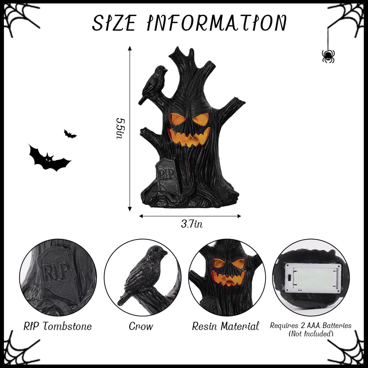 Lifnatty Halloween Tree Light Decoration Indoor – LED Battery Operated Scary Tree Decor with Glowing Face, Halloween Decoration for Home Party Table Haunted House